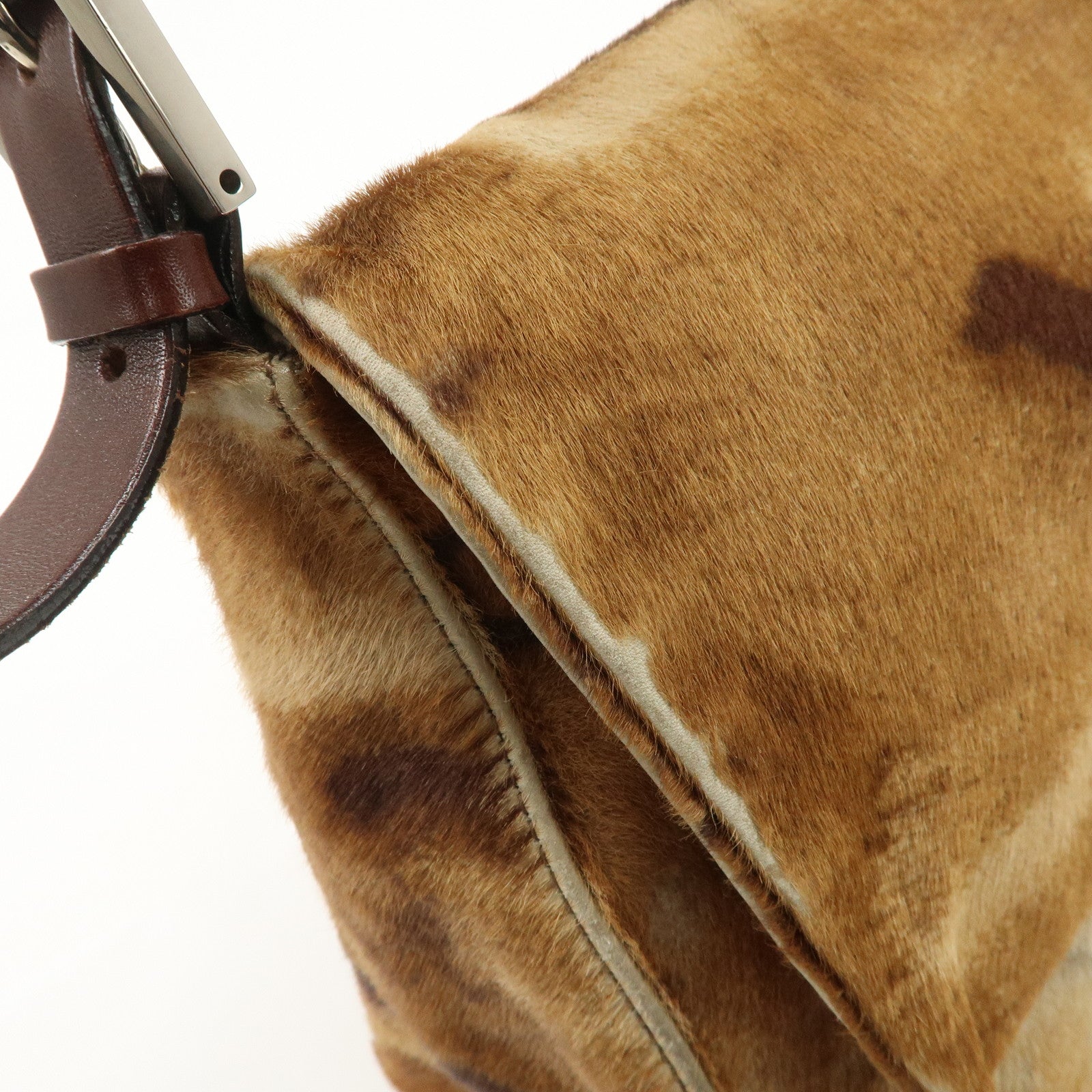 FENDI Mamma Baguette Unborn Carf Leather Shoulder Bag Brown 26323 Used