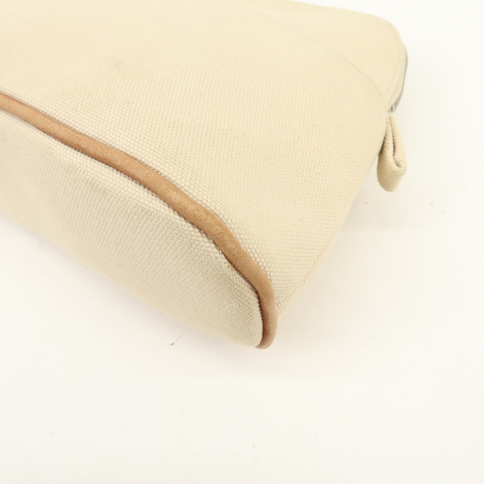 HERMES Bolide Mini Cotton Leather Pouch Cosmetic Case Ivory Beige