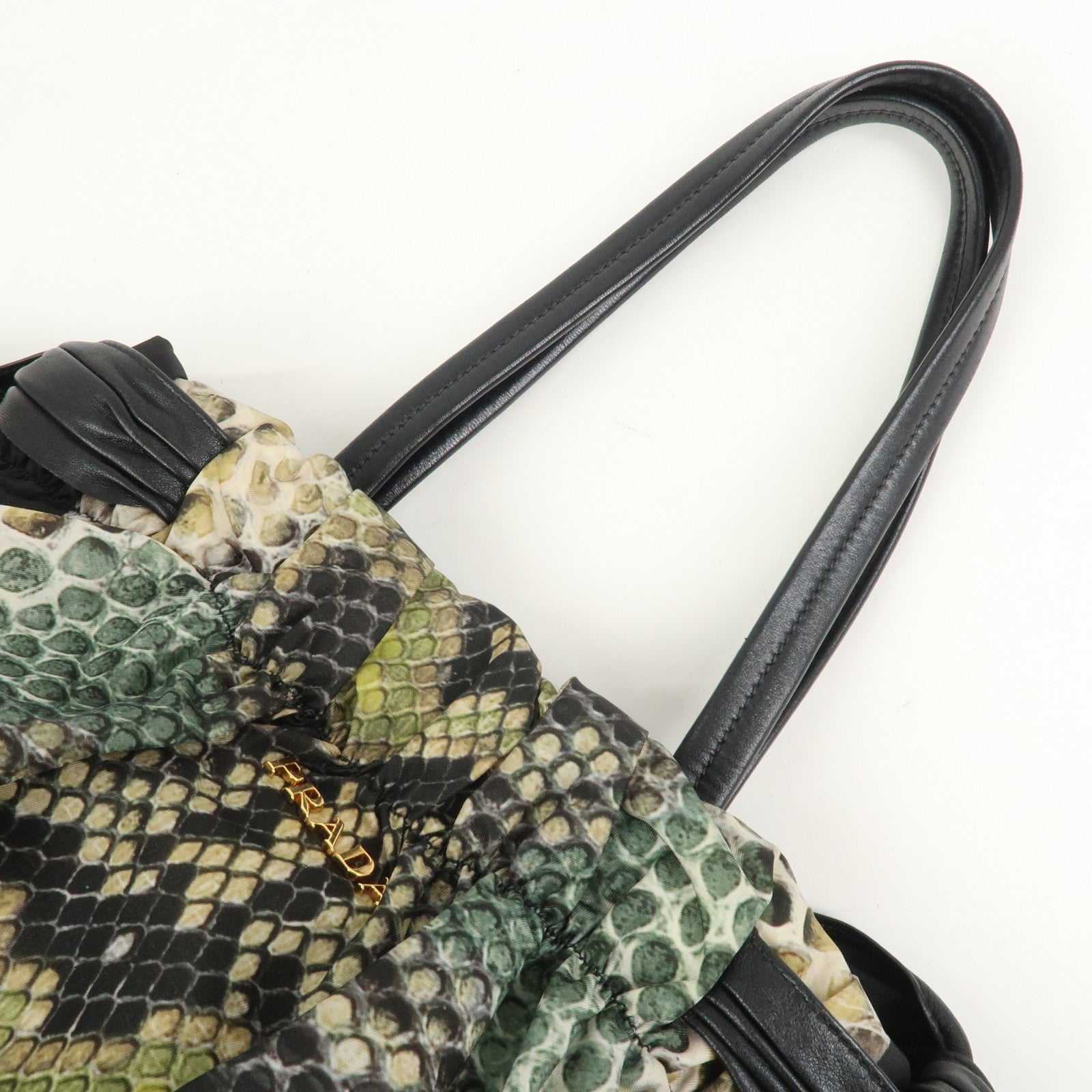 PRADA Logo Nylon Nappa Leather Shoulder Bag Black Green BR4230