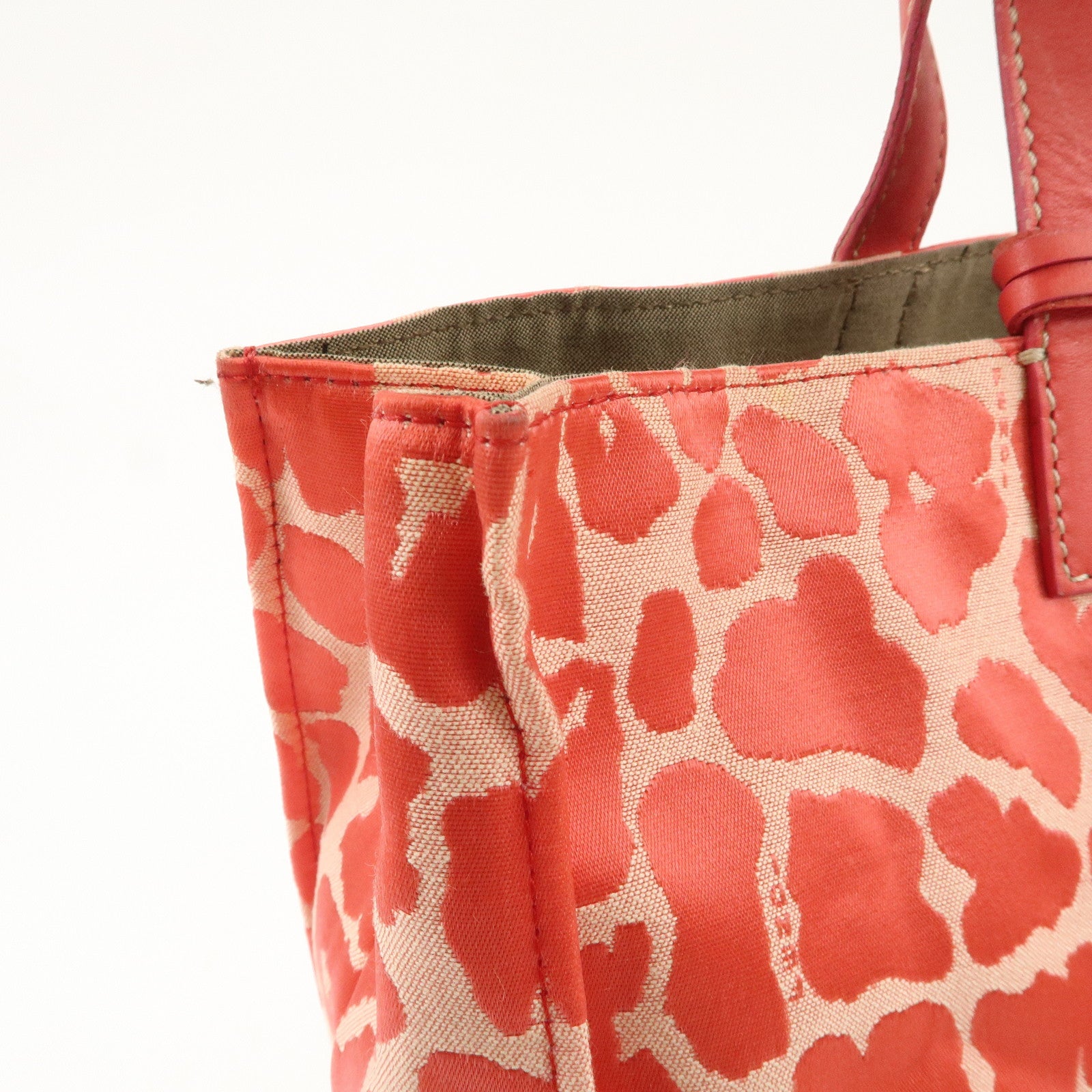 FENDI Canvas Leather Leopard Tote Bag Hand Bag Pink 8BH173