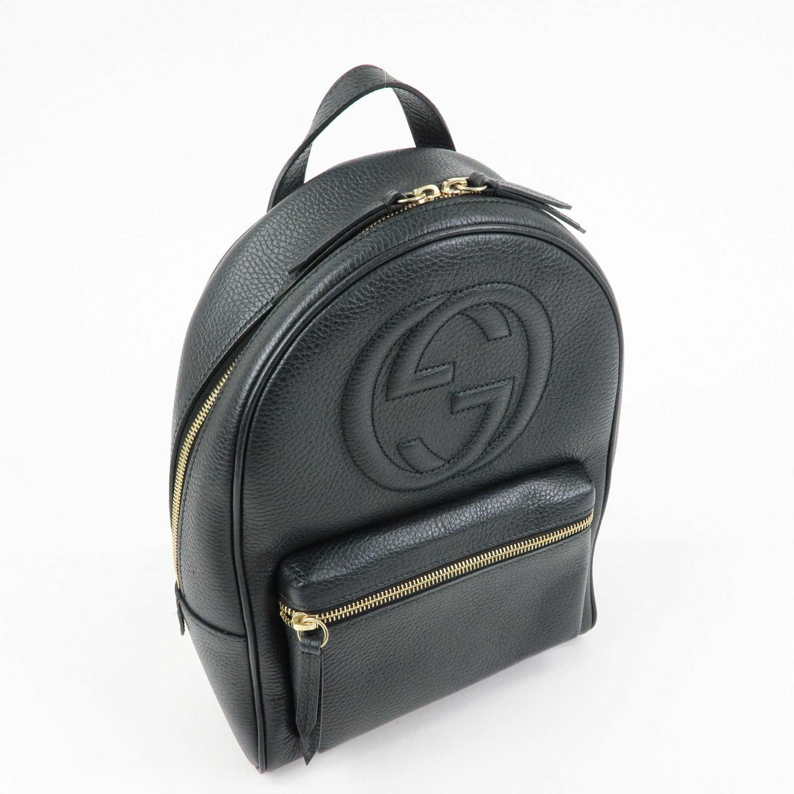 GUCCI SOHO Interlocking G Leather Backpack Rucksack Black 431570