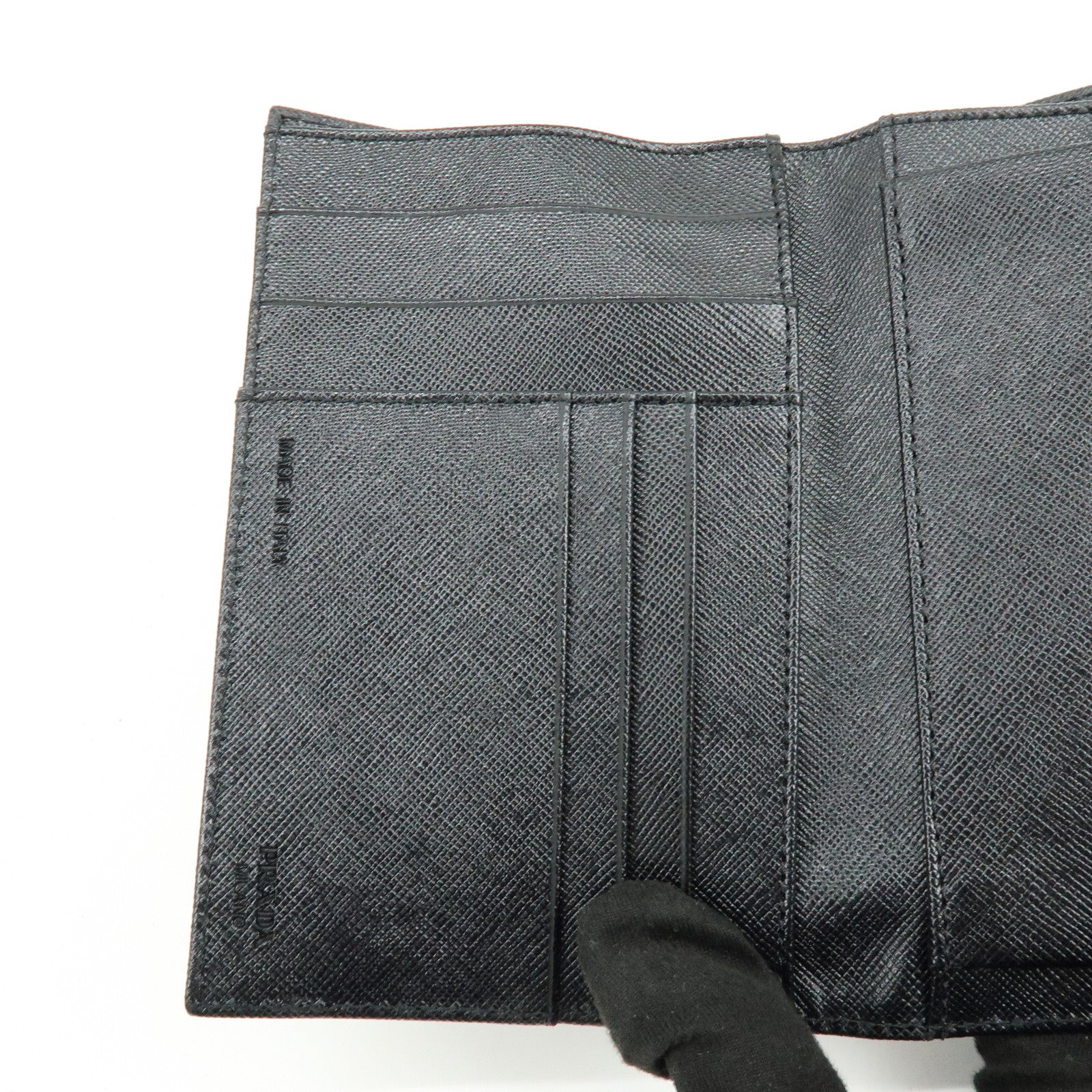 PRADA Triangle Logo Nylon Saffiano Leather Tri-fold Wallet M510