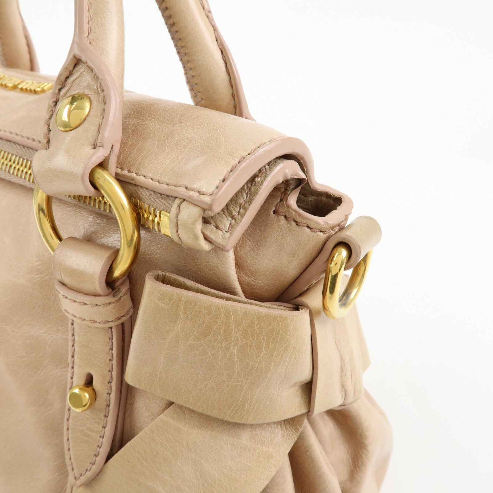MIU MIU Leather Side Ribbon 2Way Bag Hand Bag Shoulder Bag Beige