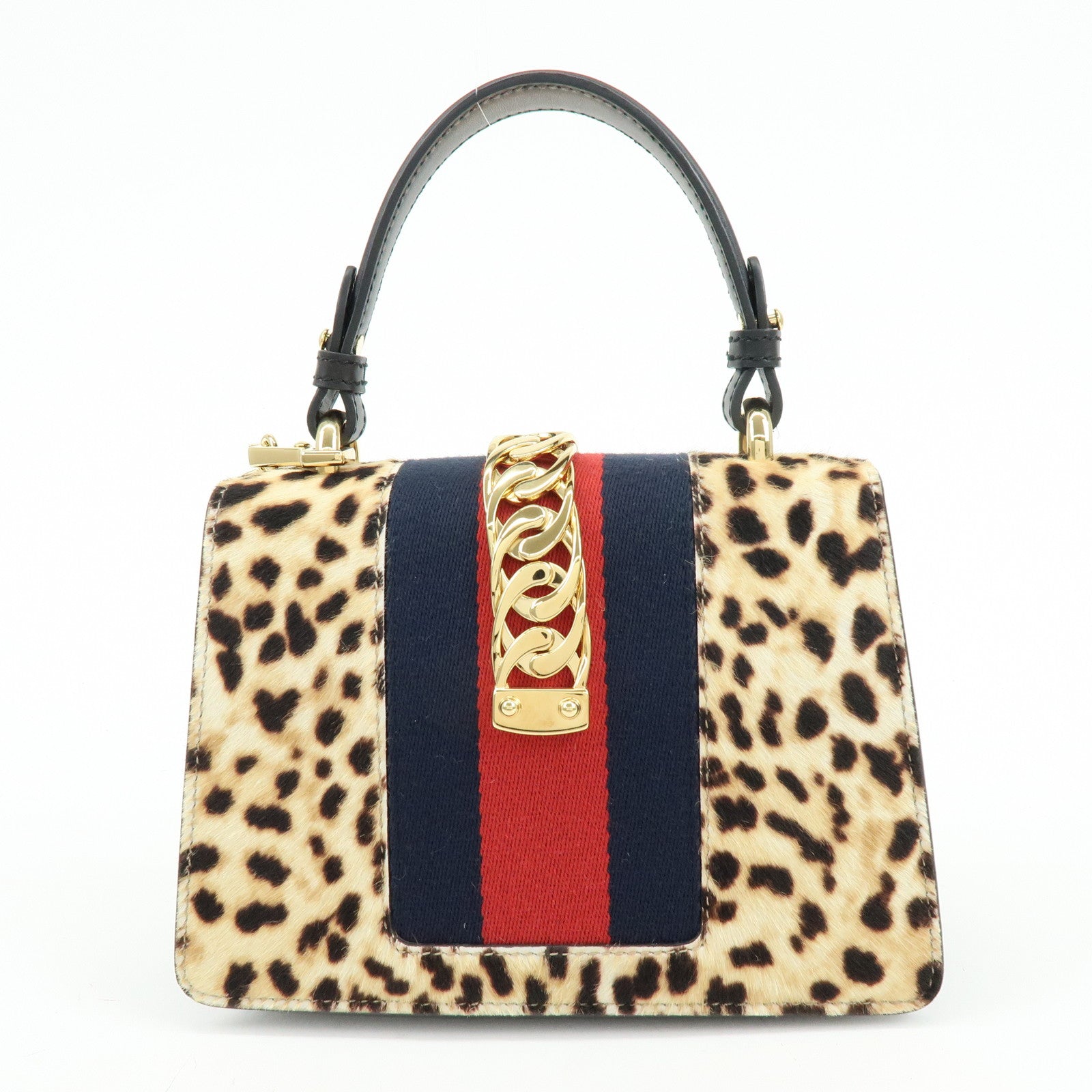 GUCCI Sherry Sylvie Pony Hair Leather 2Way Hand Bag Leopard 470270