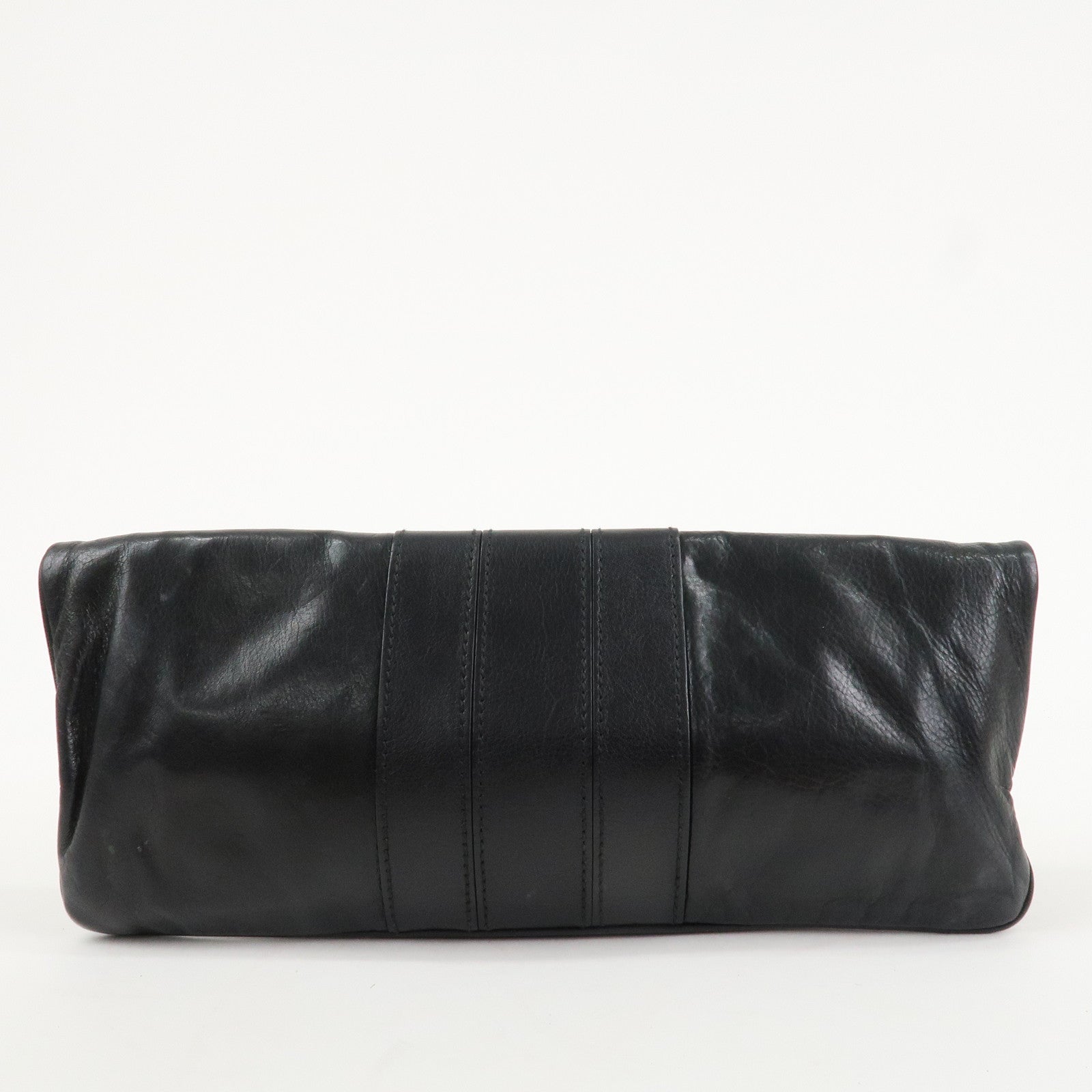 GUCCI Bamboo Leather Clutch Bag Black Gold Hardware 218496 Used