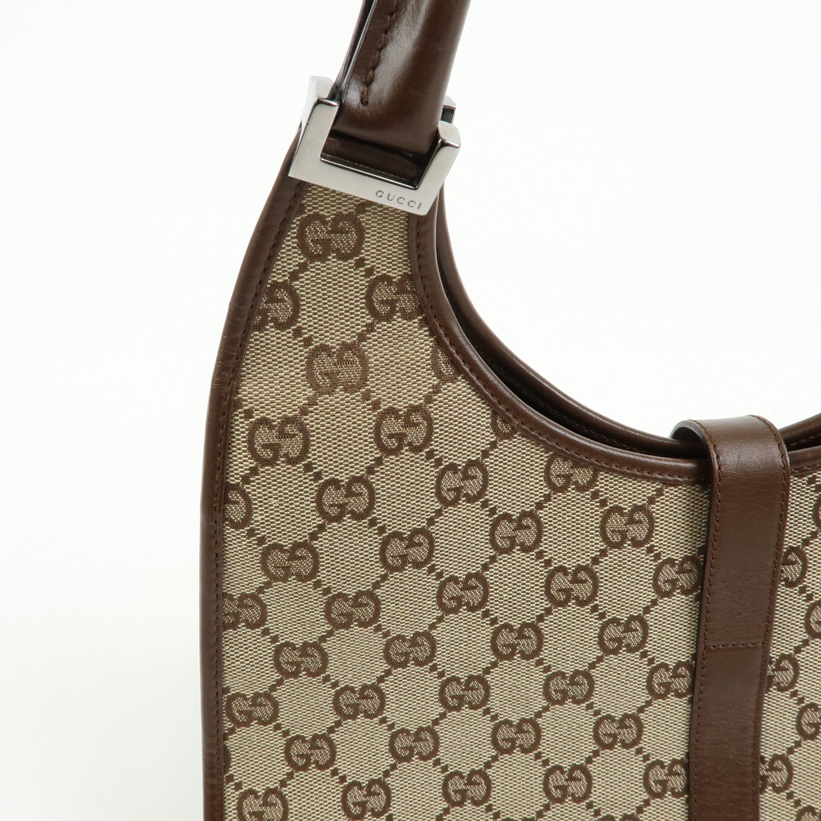 GUCCI Jackie GG Canvas Leather Shoulder Bag Beige Brown 01719