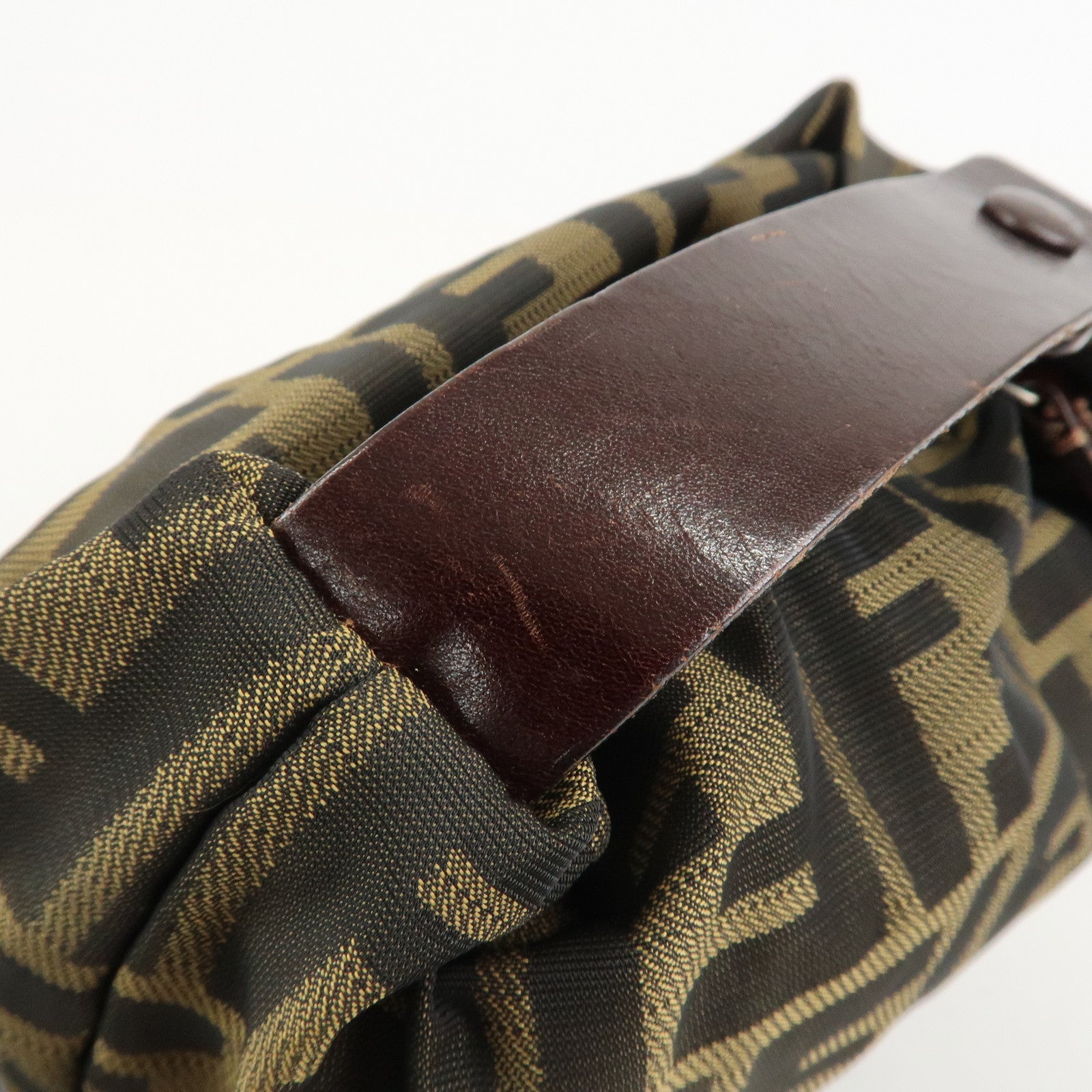 FENDI Zucca Canvas Leather Hand Bag Pouch Bag Brown Black 226540