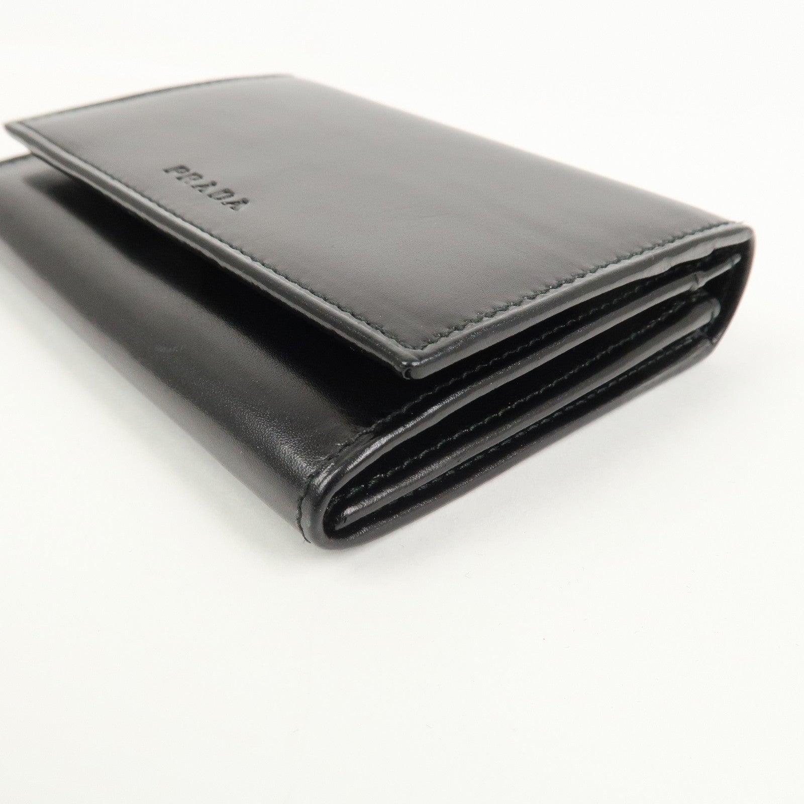 PRADA Logo Leather Compact Wallet Card Case Coin Case Black