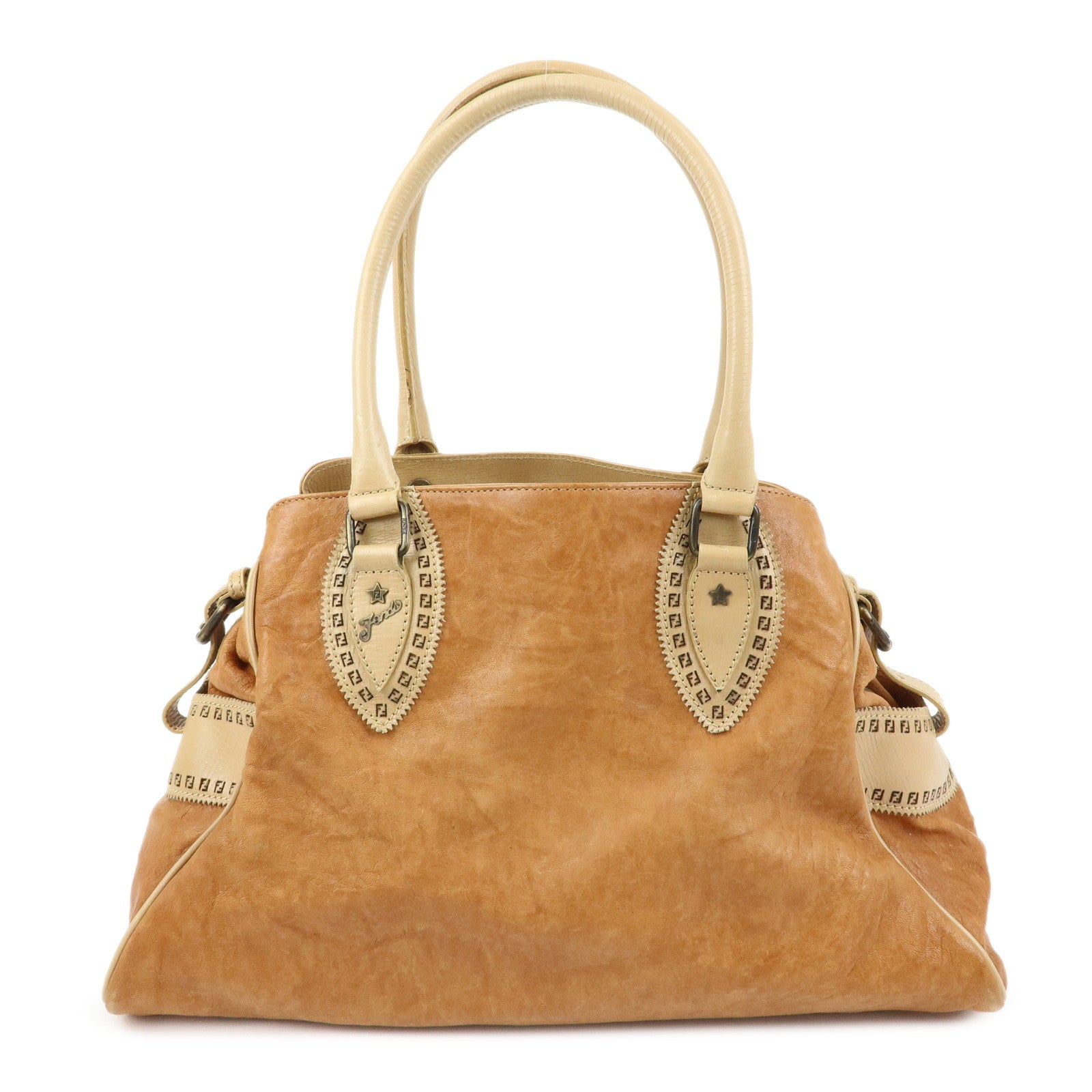 FENDI Ethnico Leather Tote Bag Shoulder Bag Light Brown 8BN162
