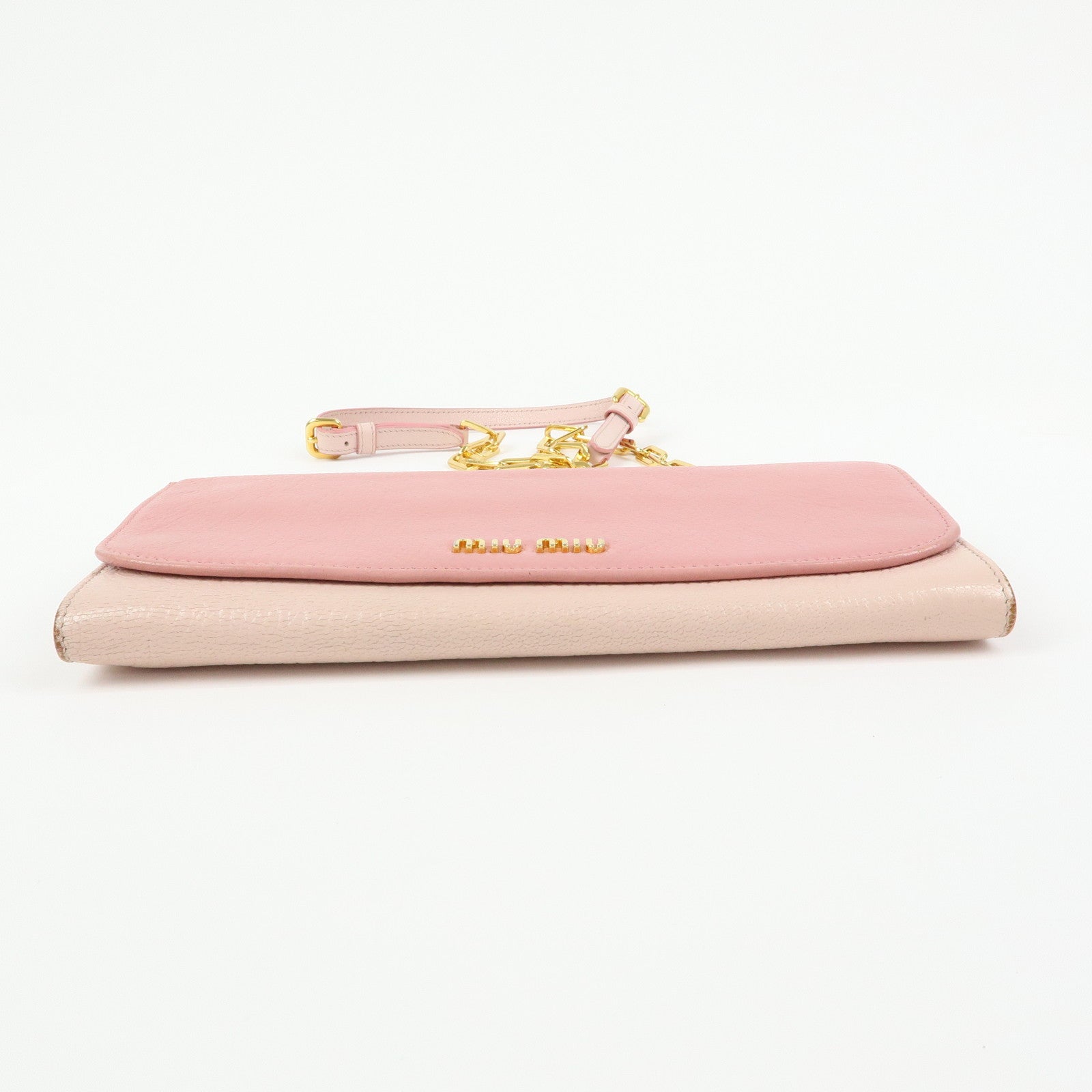 MIU MIU Madras Leather Chain Shoulder Wallet Bag Pink 5M1290
