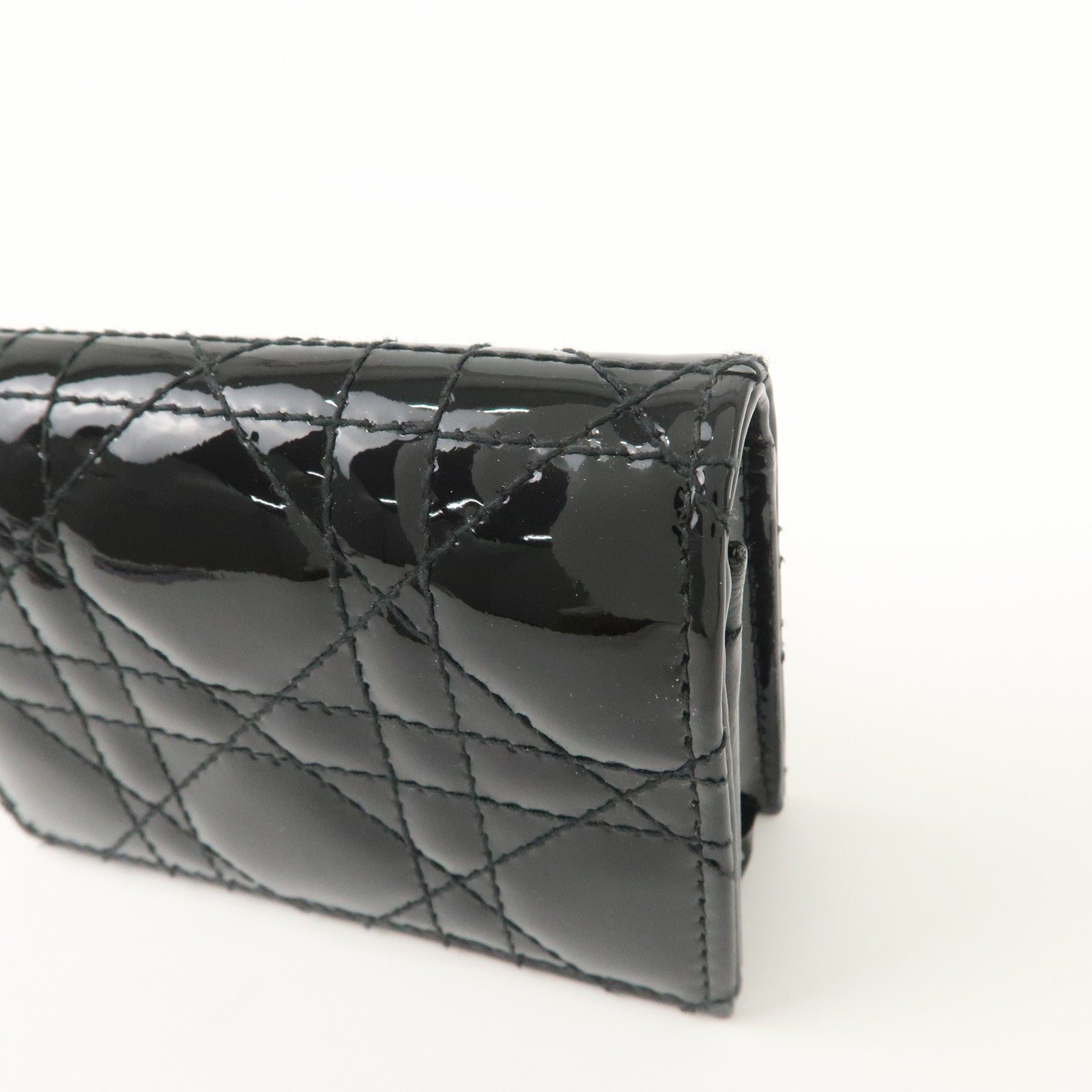 Christian Dior Cannage Lady Dior Patent Leather Card Holder Black S0011