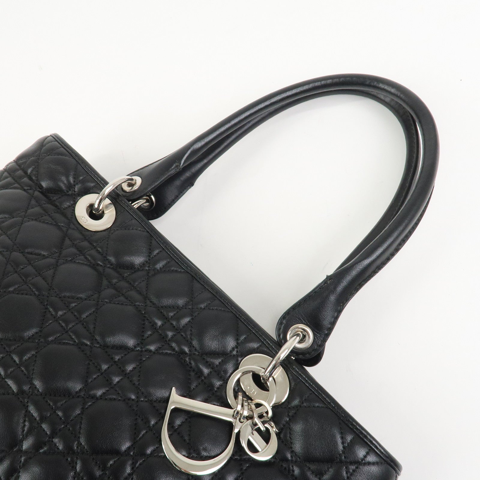 Christian Dior Lady Dior Cannage Leather Tote Bag Hand Bag Black