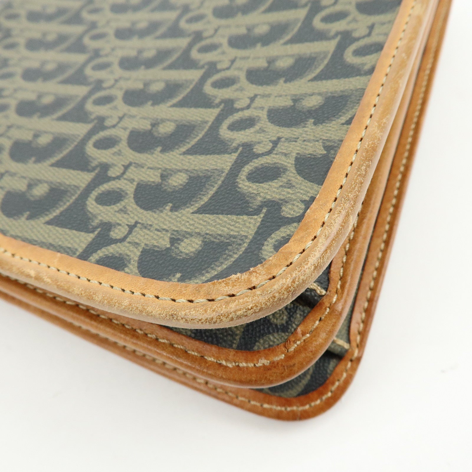 Christian Dior Trotter PVC Leather 2Way Bag Shoulder Bag Navy Brown