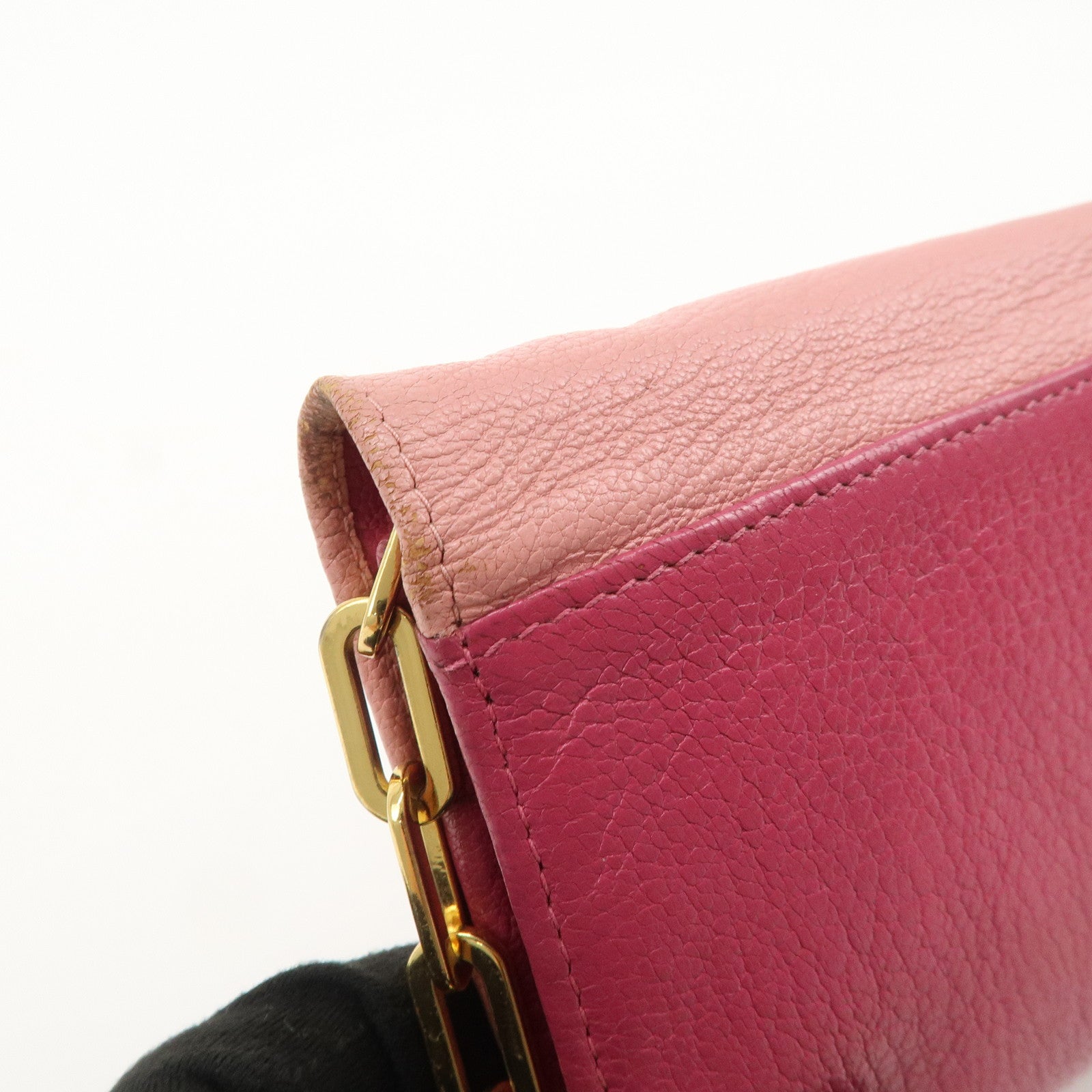 MIU MIU Logo Leather WOC Chain Shoulder Long Wallet Pink 5M1290