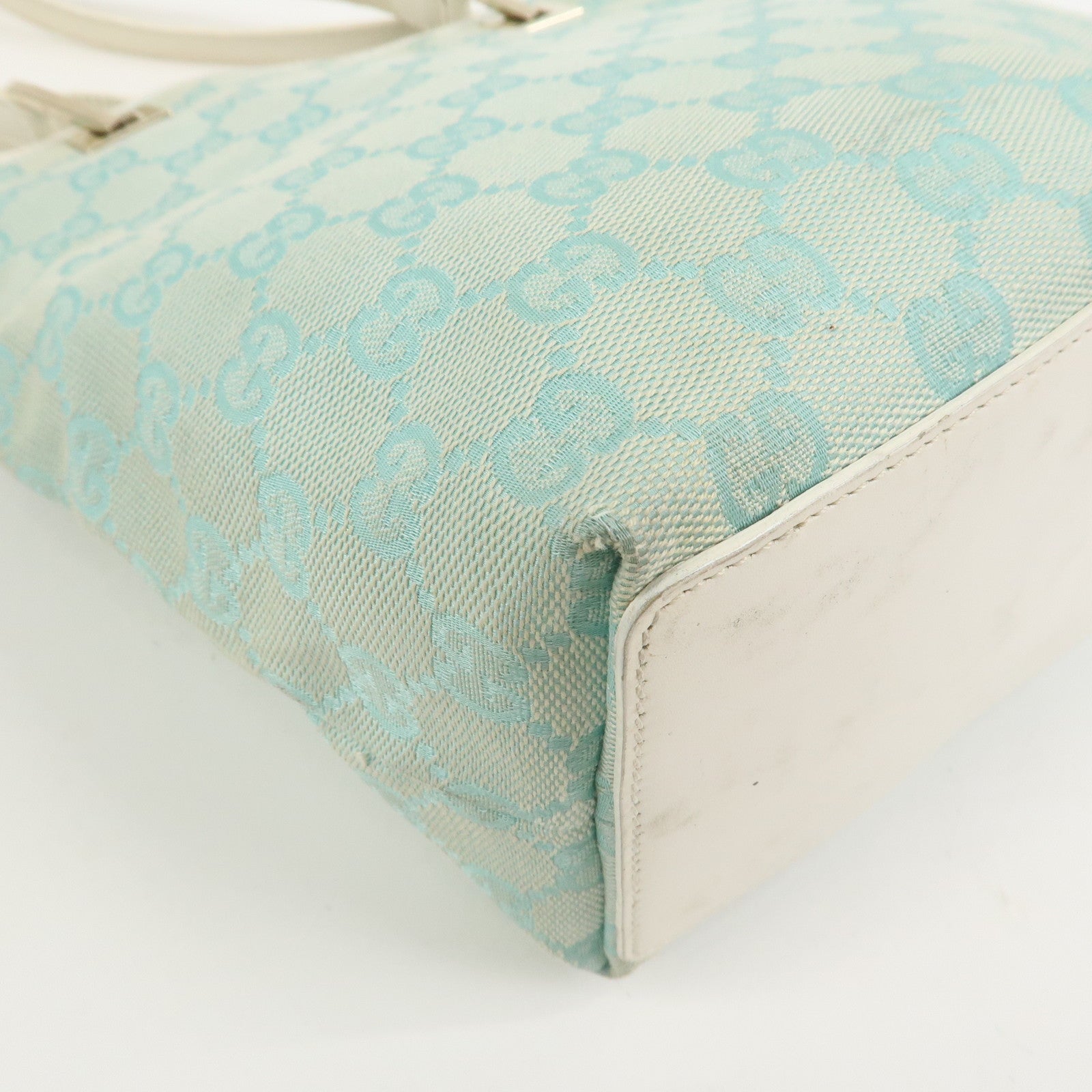 GUCCI GG Canvas Leather Shoulder Bag Hand Bag Light Blue 002.1099