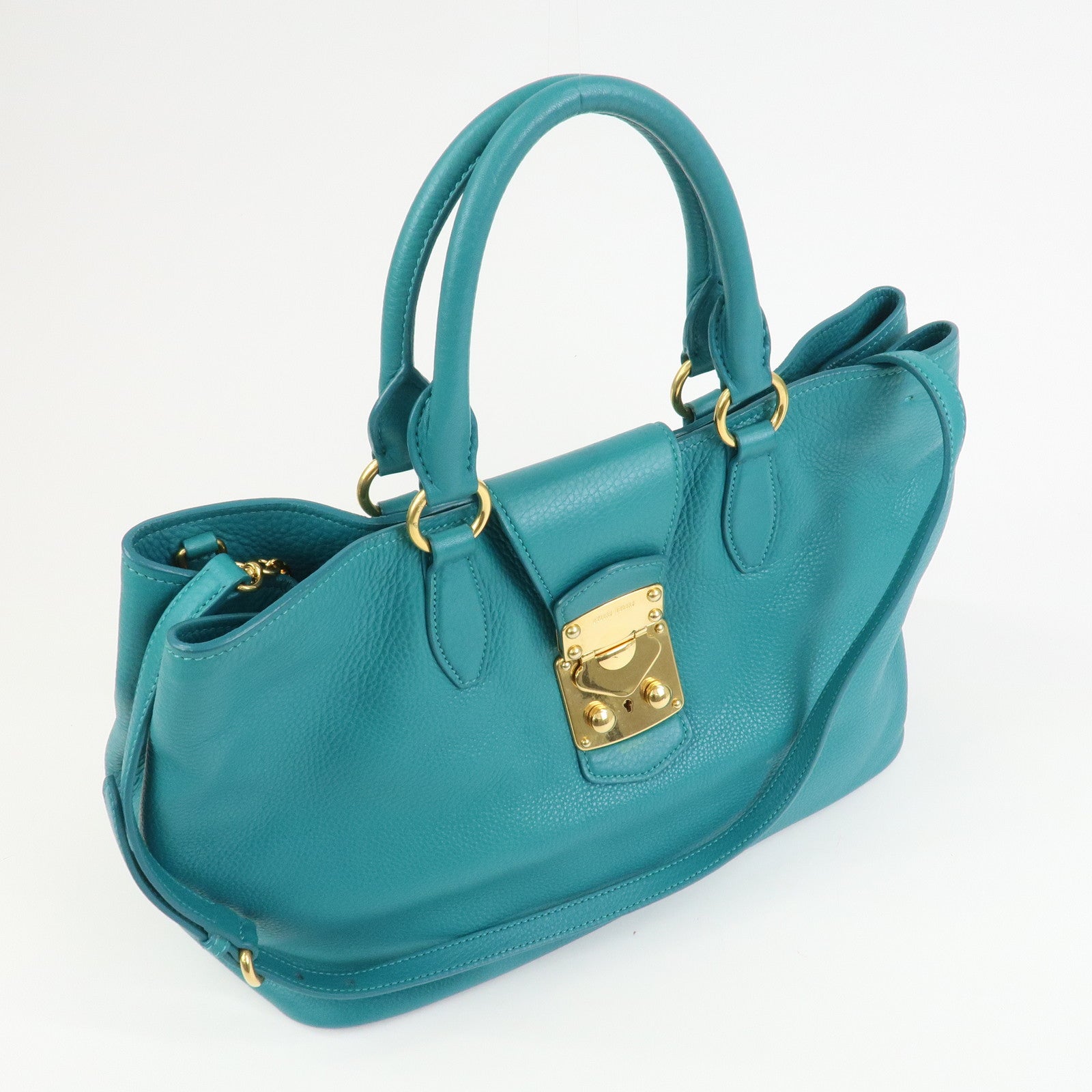 MIU MIU Logo Leather Shoulder Bag Hand Bag Green