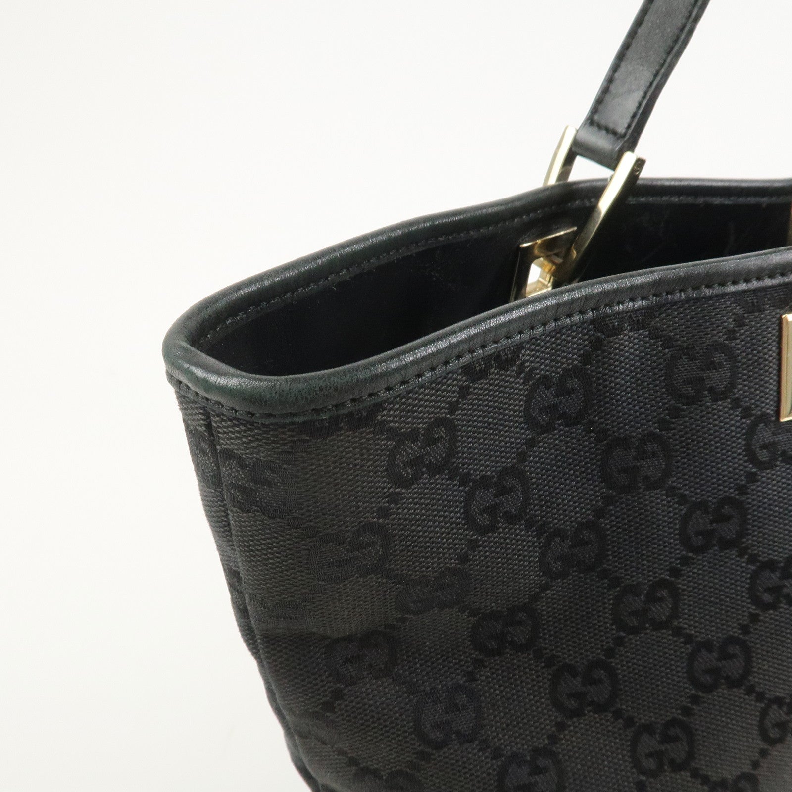 GUCCI GG Canvas Leather Tote Bag Hand Bag Black 002・1098