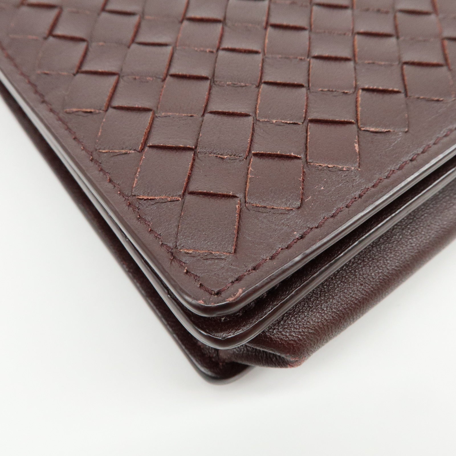 BOTTEGA VENETA Intrecciato Leather Chain Wallet Brown