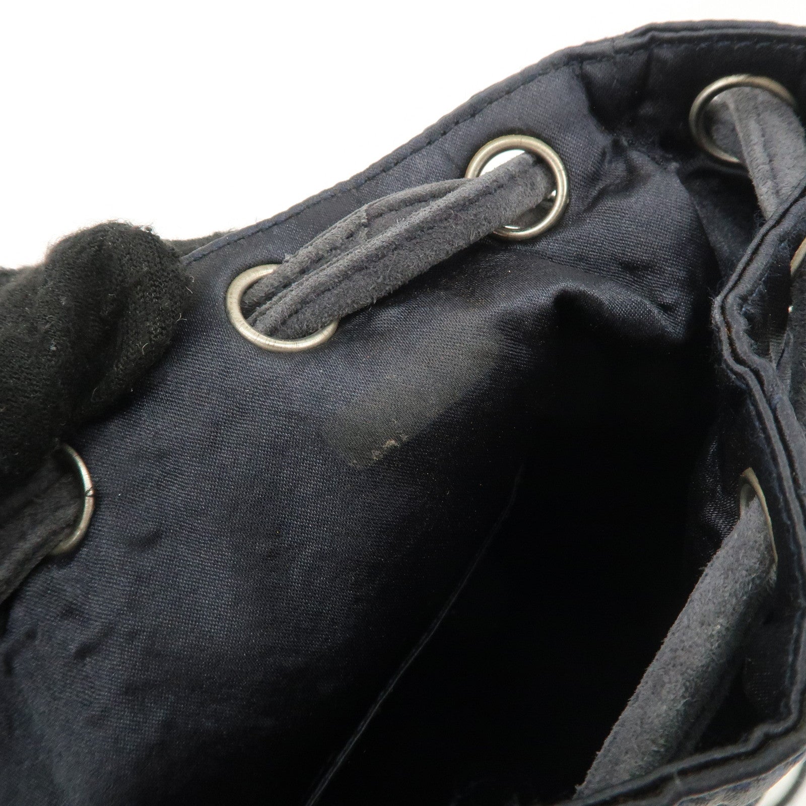 CHANEL Matelasse Satin Suede Drawstring Back Pack Black Used