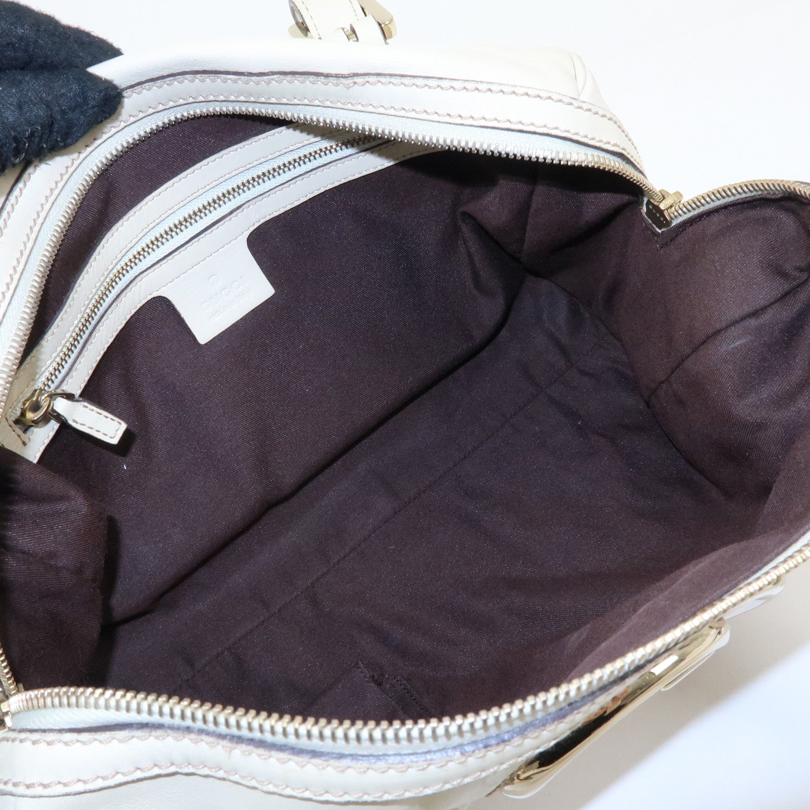 GUCCI Interlocking G Sherry Leather Boston Hand Bag Ivory 170009