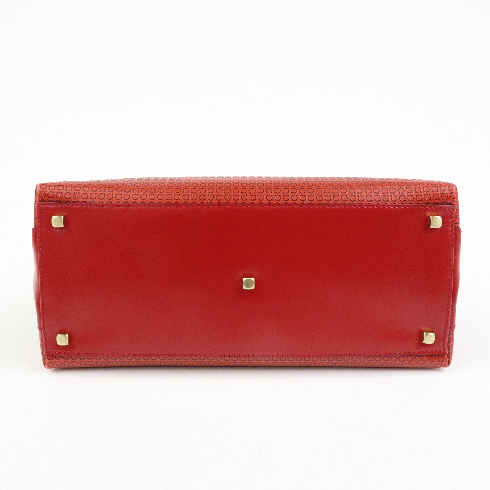 Ferragamo Gancini Side Belt Leather Hand Bag Tote Bag Red