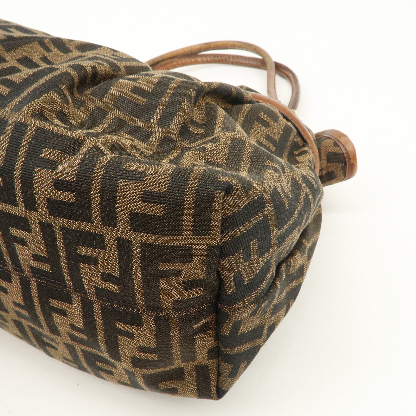 FENDI Zucca Gathered Canvas Leather Shoulder Bag Tote Bag 8BH186