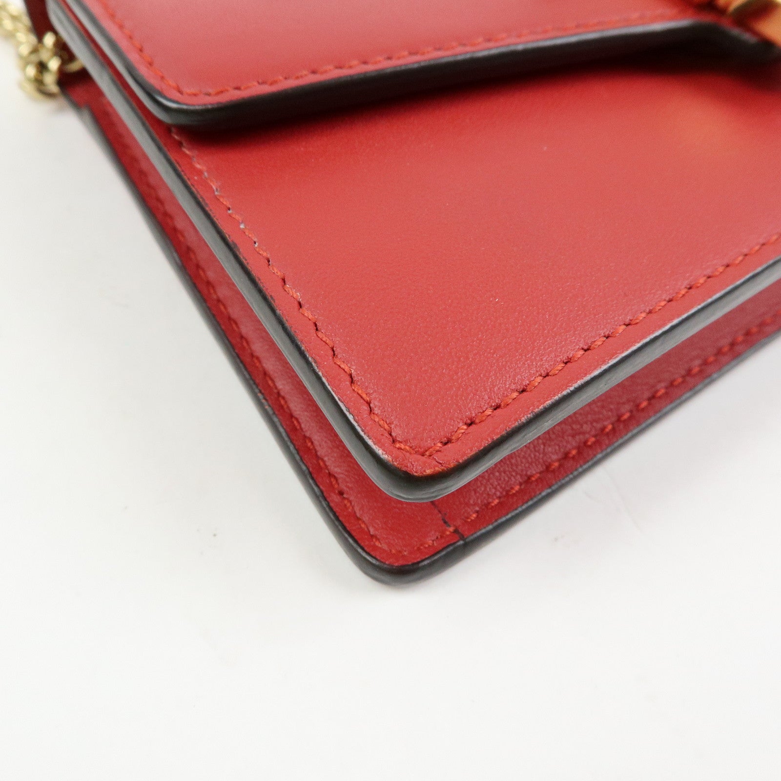 GUCCI Sylvie Sherry Leather Chain Mini Shoulder Bag Red Navy 494646