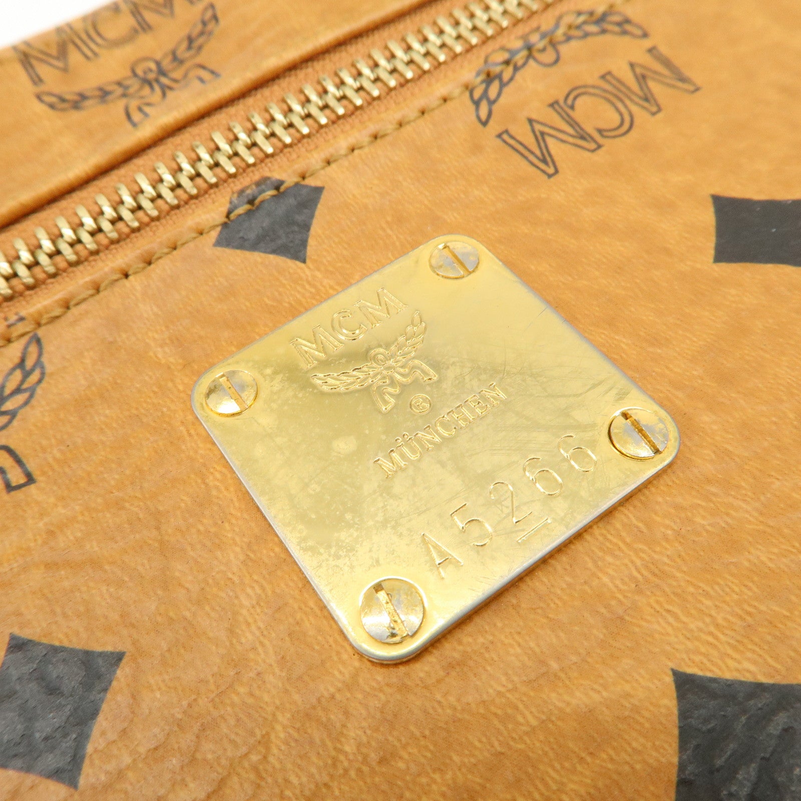 MCM Visetos Leather Hand Bag Shoulder Bag Brown Camel Brown