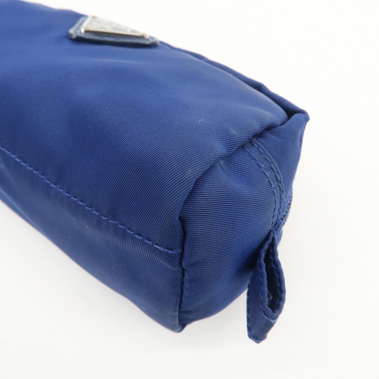 PRADA Triangle Logo Nylon Leather Cosmetic Pouch Blue 1N0175