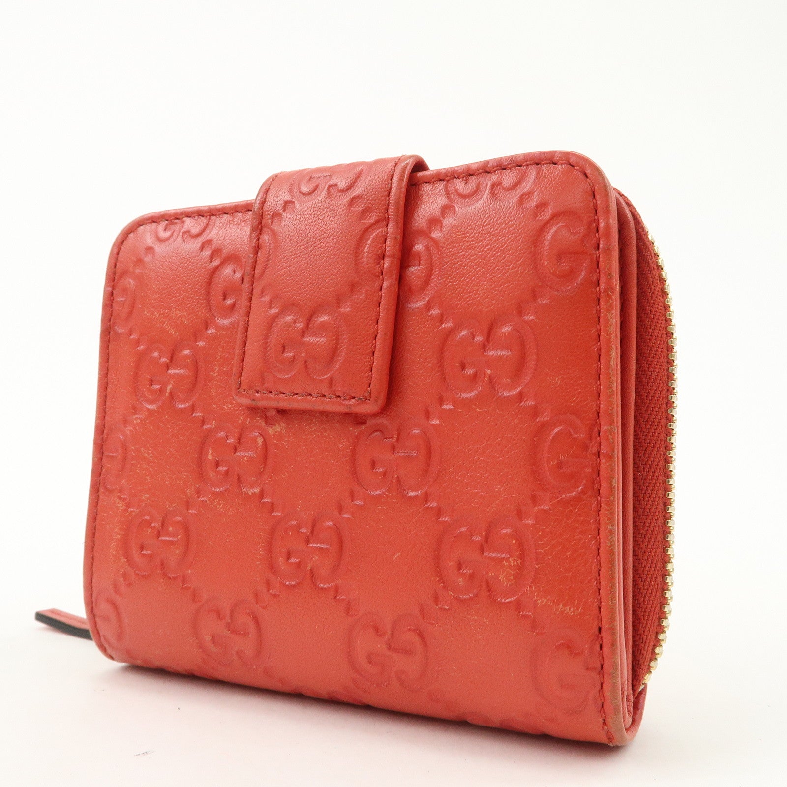 GUCCI Guccissima Leather Bi-fold Compact Wallet Red 346056