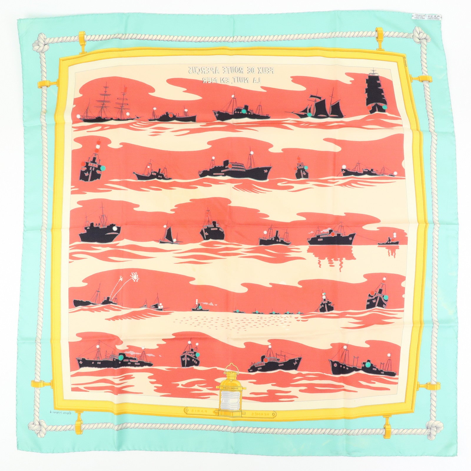 HERMES Carre 90 Silk100% Scarf FEUX DE ROUTE APERCUS LA NUIT EN MER