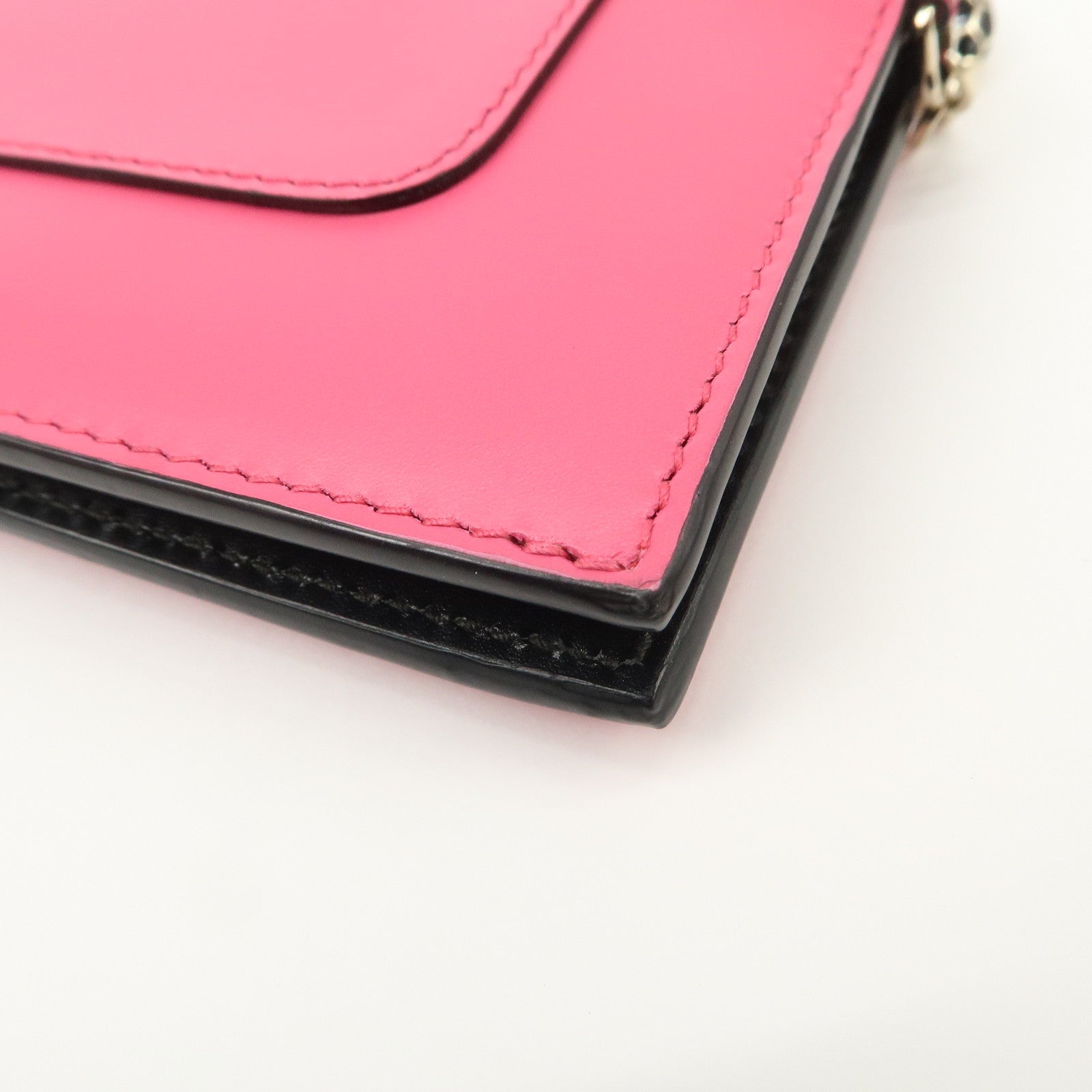 BVLGARI Serpenti Leather Card Case Card Holder Pink