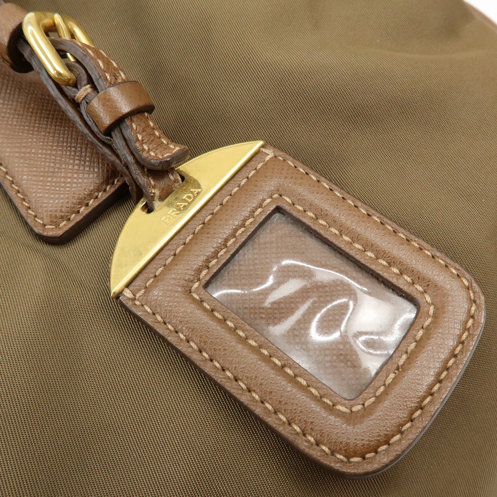 PRADA Triangle Logo Nylon Saffiano Leather 2Way Bag Khaki Brown