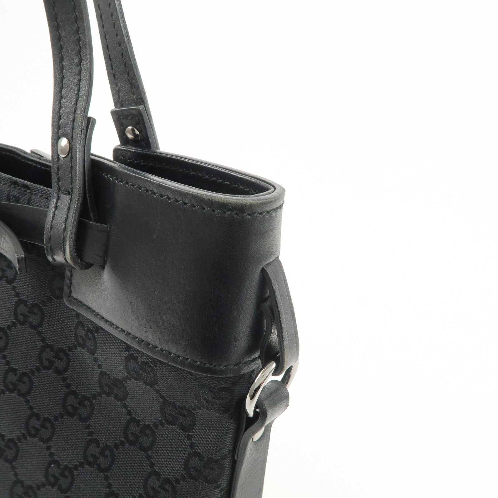 GUCCI GG Canvas Leather Tote Bag Hand Bag Shoulder Bag Black 107757