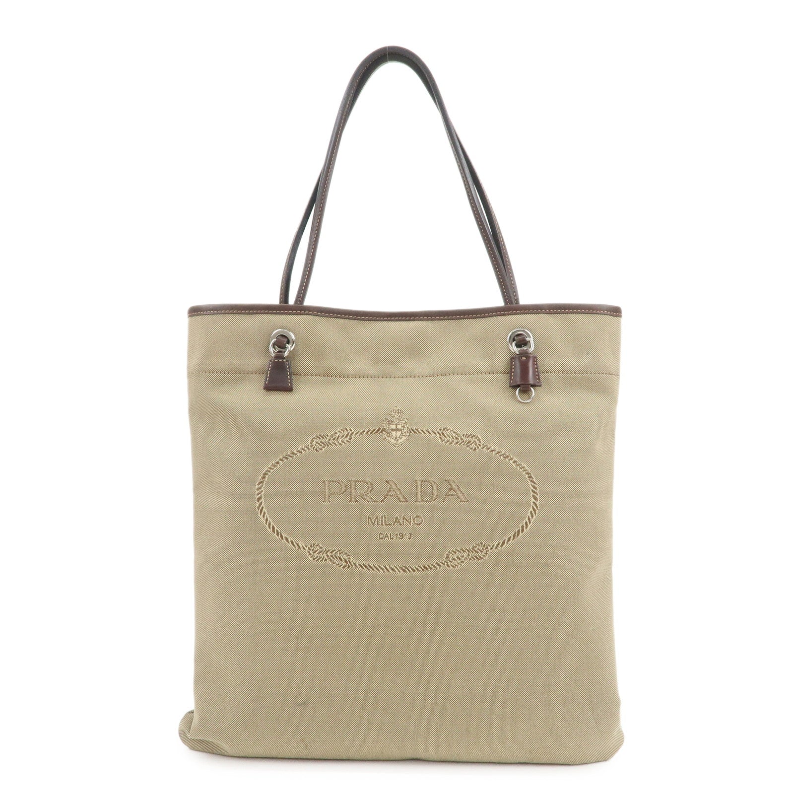 PRADA Jaguard Canvas Leather Tote Bag Shoulder Bag Brown BR3581