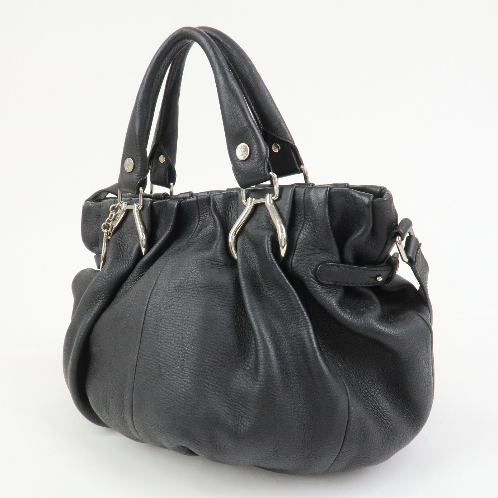 CELINE Macadam Leather Pillow Small 2Way Hand Shoulder Bag Black