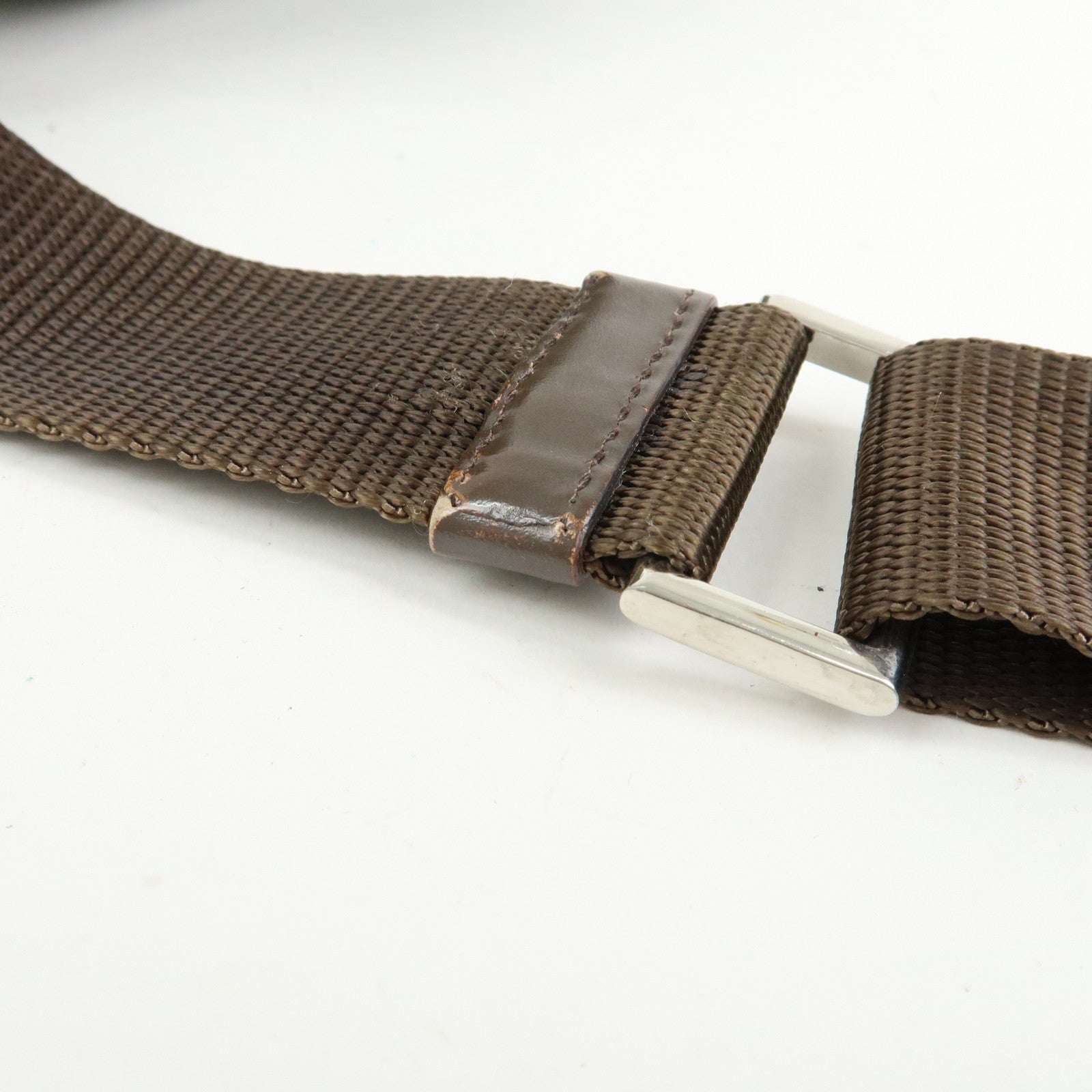 PRADA Triangle Logo Nylon Leather Shoulder Bag Khaki Brown