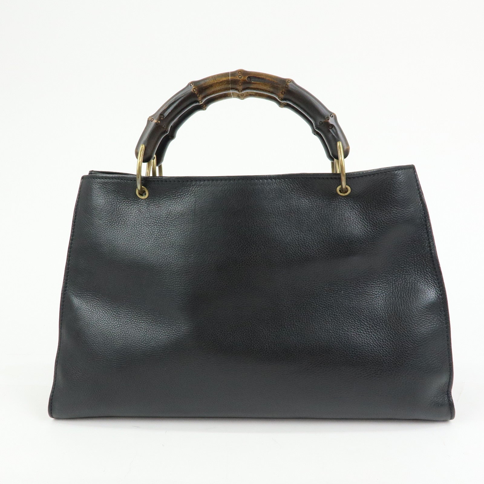 GUCCI Bamboo Leather Tote Bag Hand Bag Black 109138