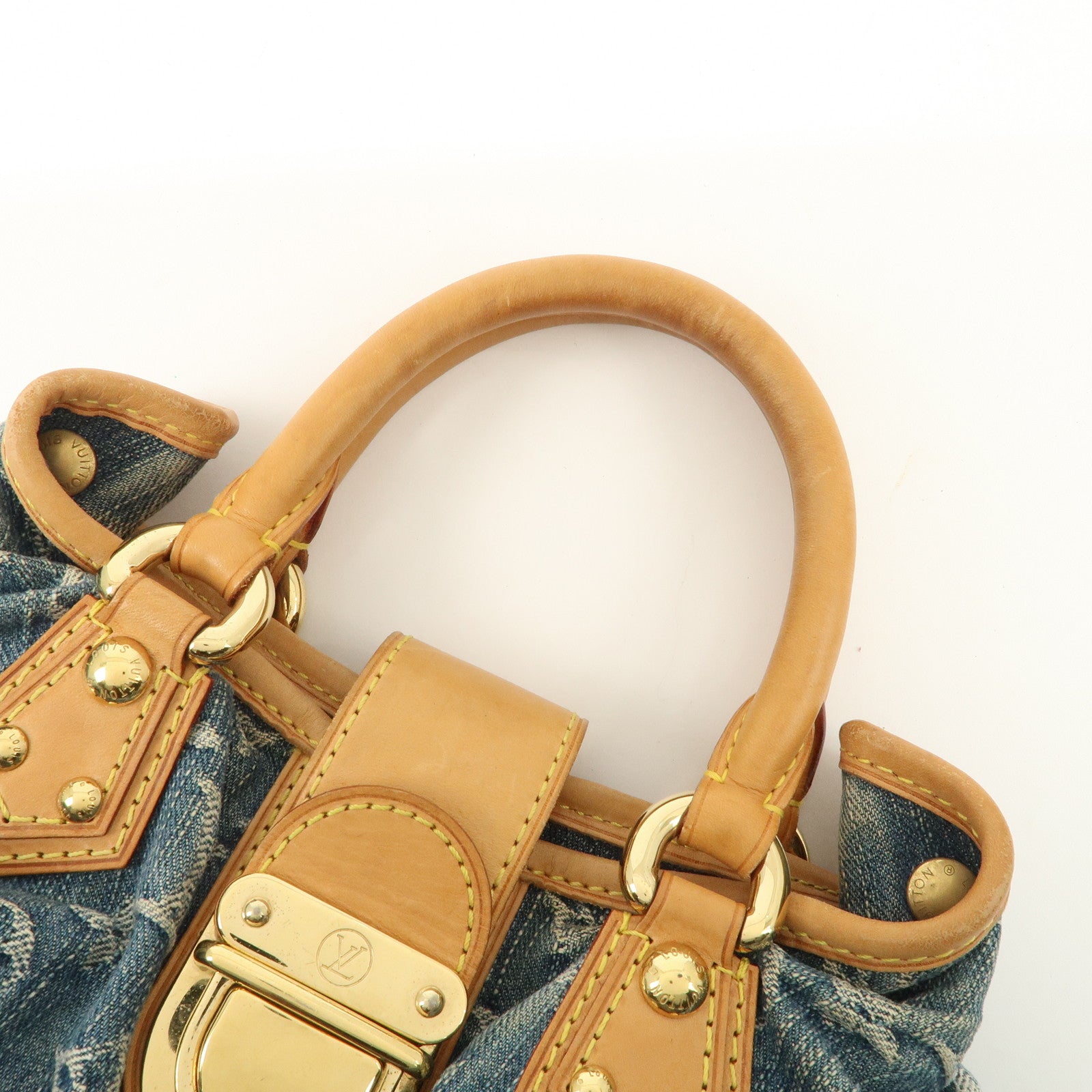 Louis Vuitton Monogram Denim Pleaty Hand Bag Blue M95020 Used