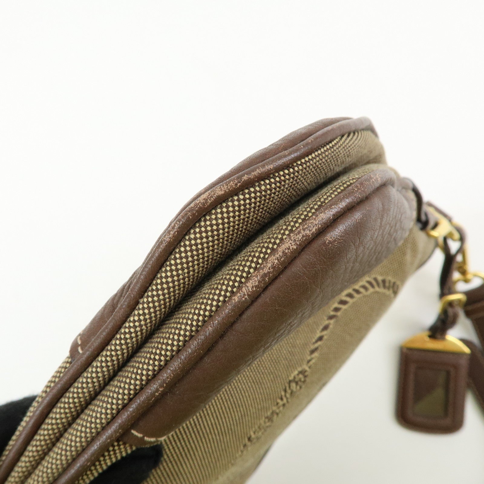 PRADA Logo Jacguard Leather Shoulder Bag Crossbody Bag Brown 1BT867