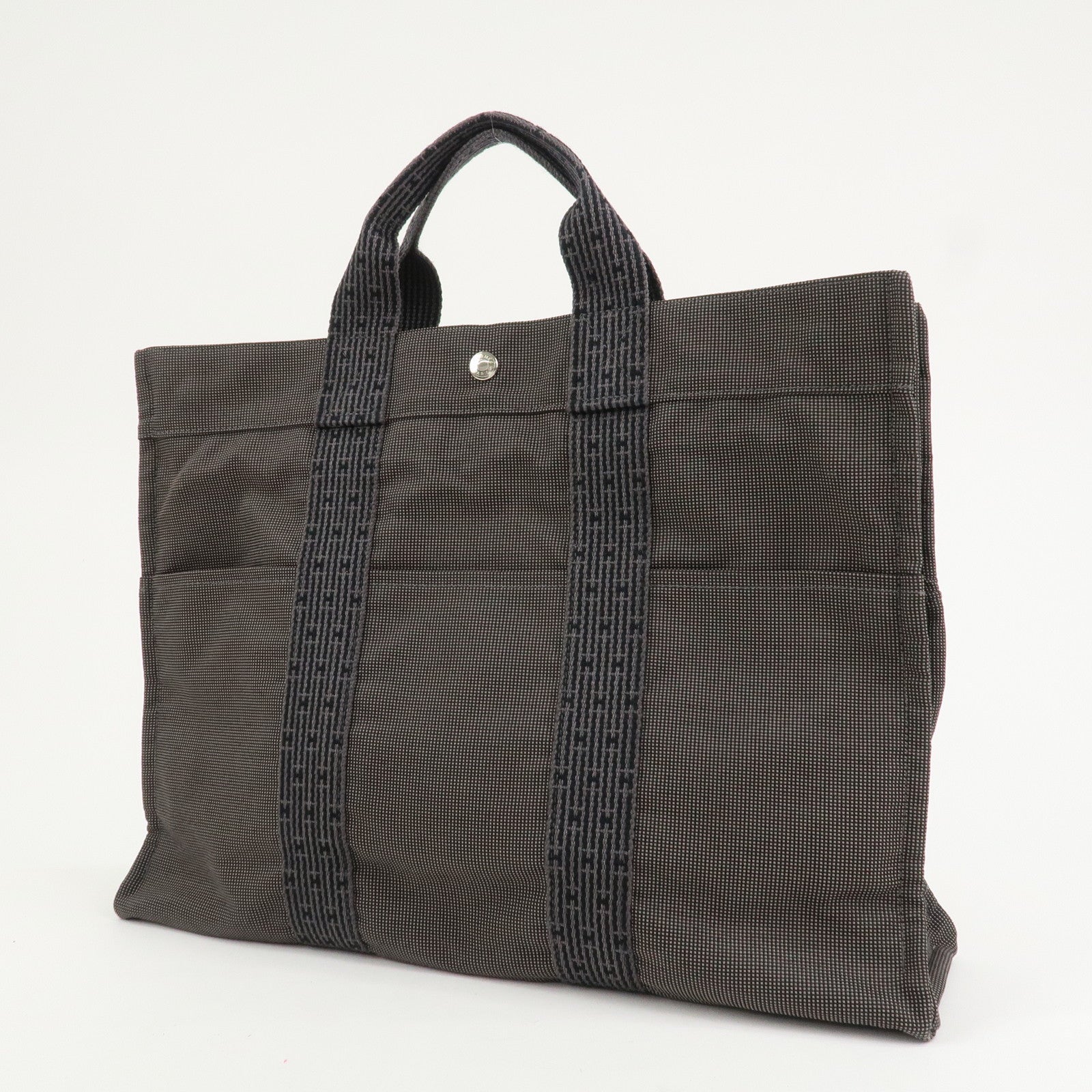 HERMES Herline MM Nylon Canvas Tote Bag Hand Bag Black