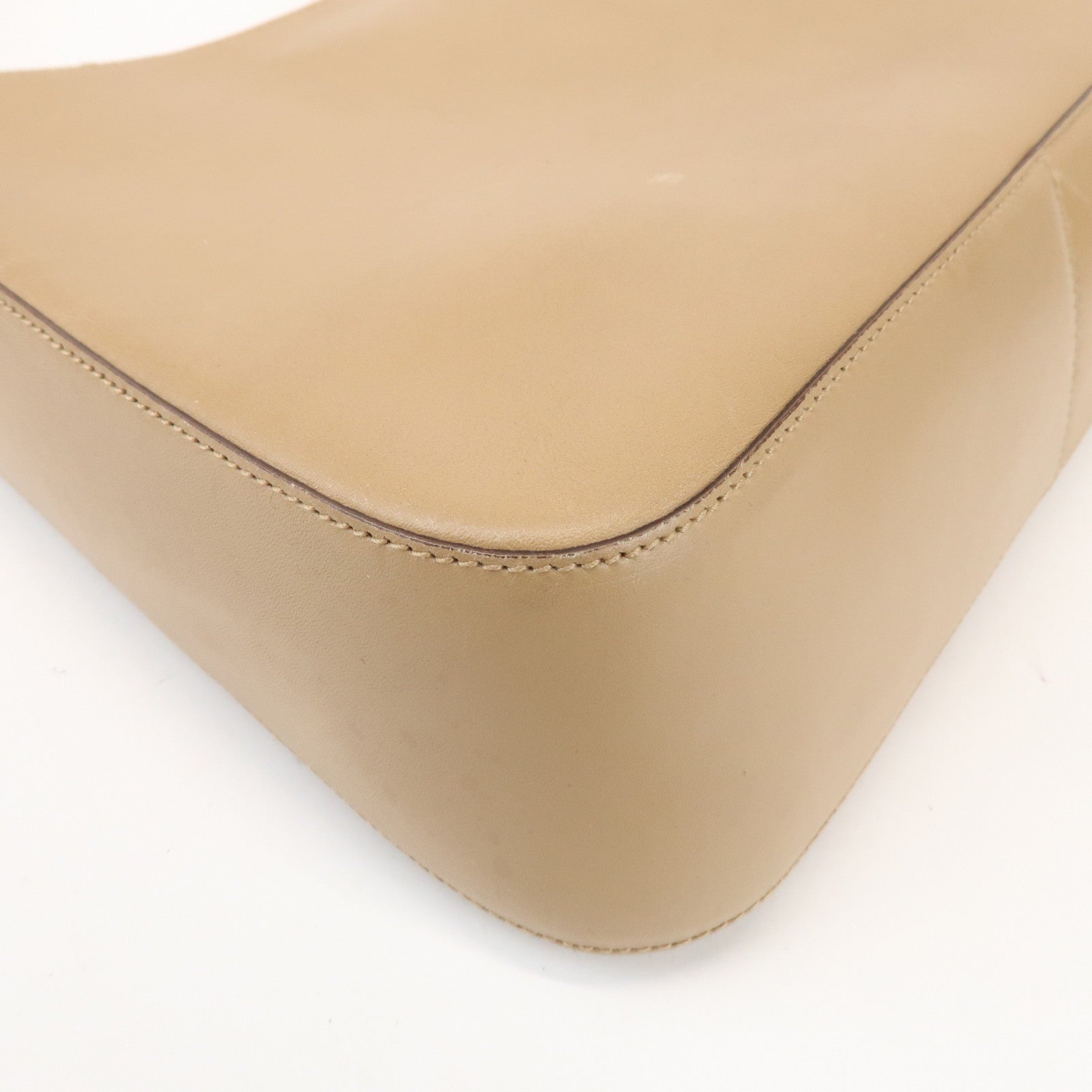 PRADA Logo Leather Shoulder Bag Hand Bag Beige