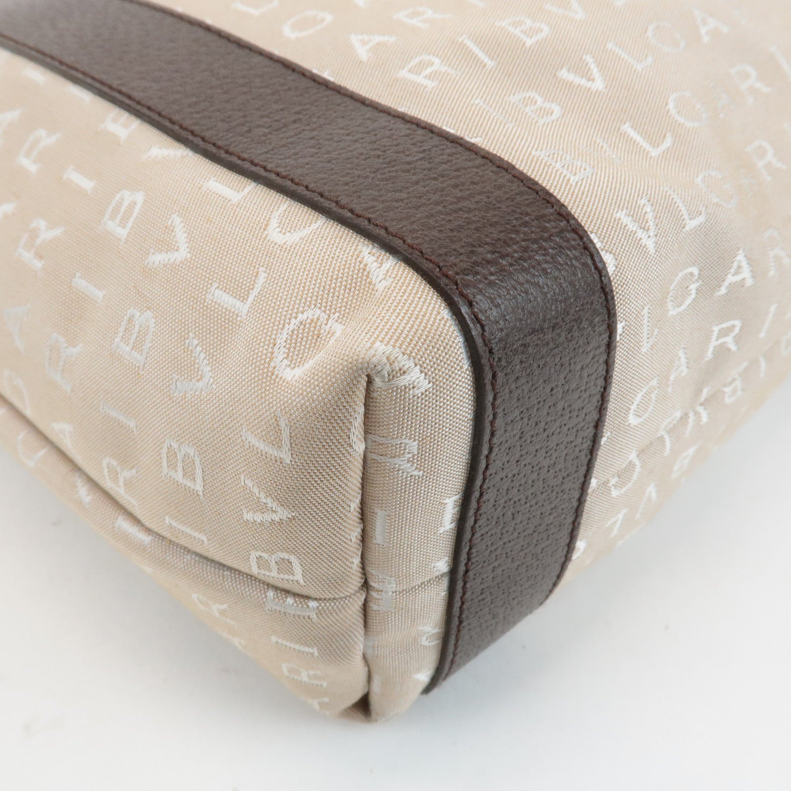 BVLGARI Logomania Canvas Leather Tote Bag Shoulder Bag Beige Dark Brown Used