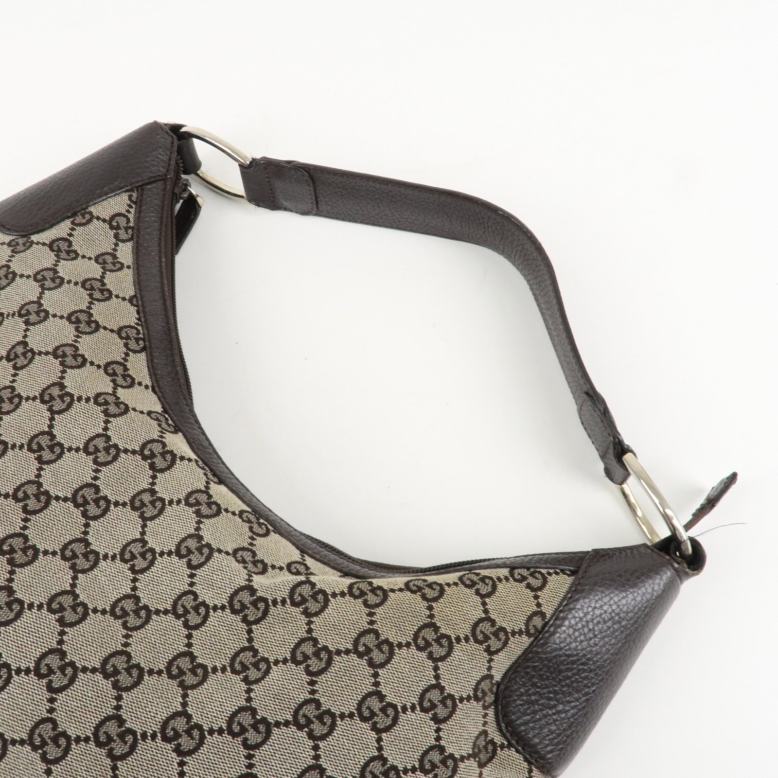 GUCCI GG Canvas Leather Shoulder Bag Hand Bag Brown 257297 Used