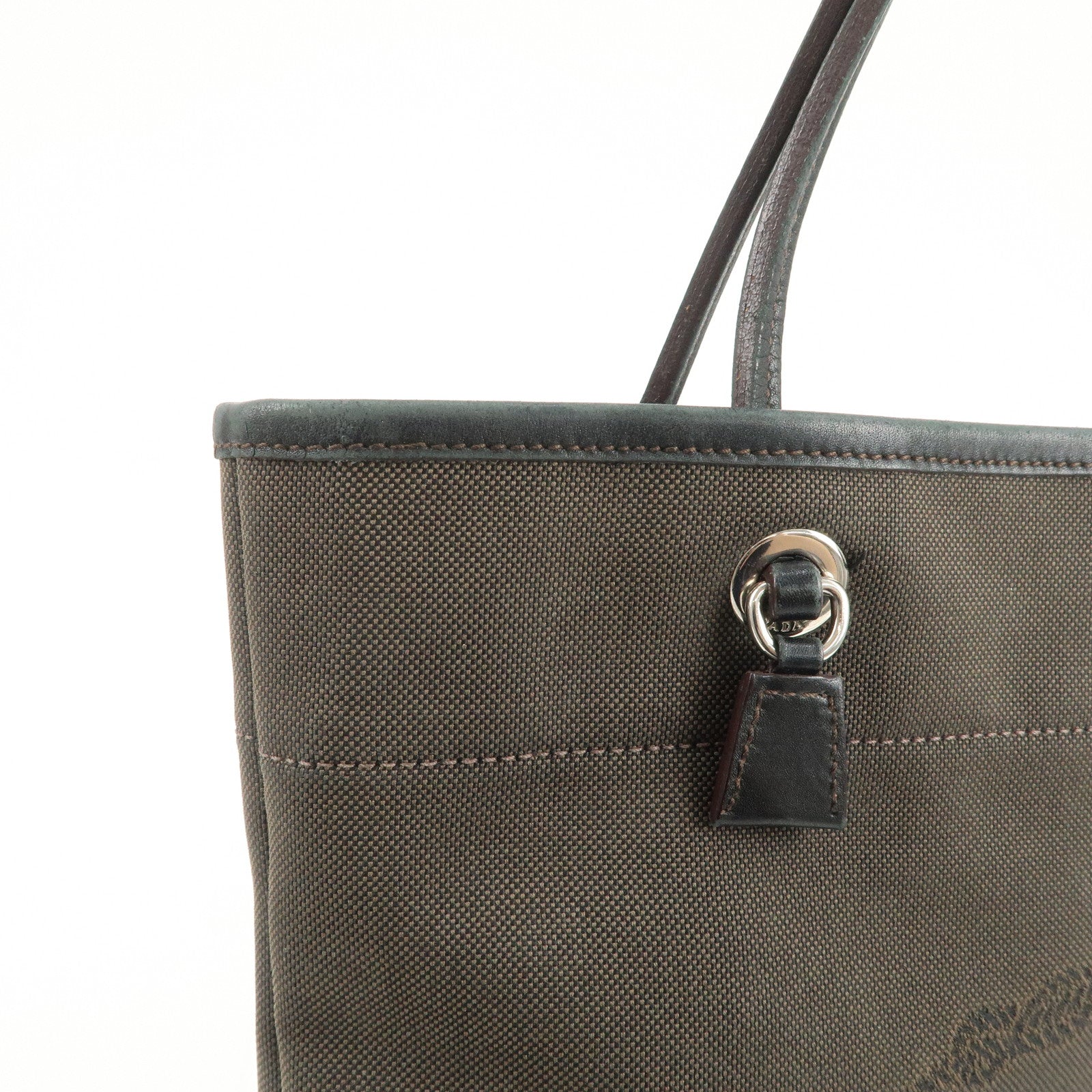 PRADA Logo Jacquard Leather Tote Bag Shoulder Bag Dark Brown