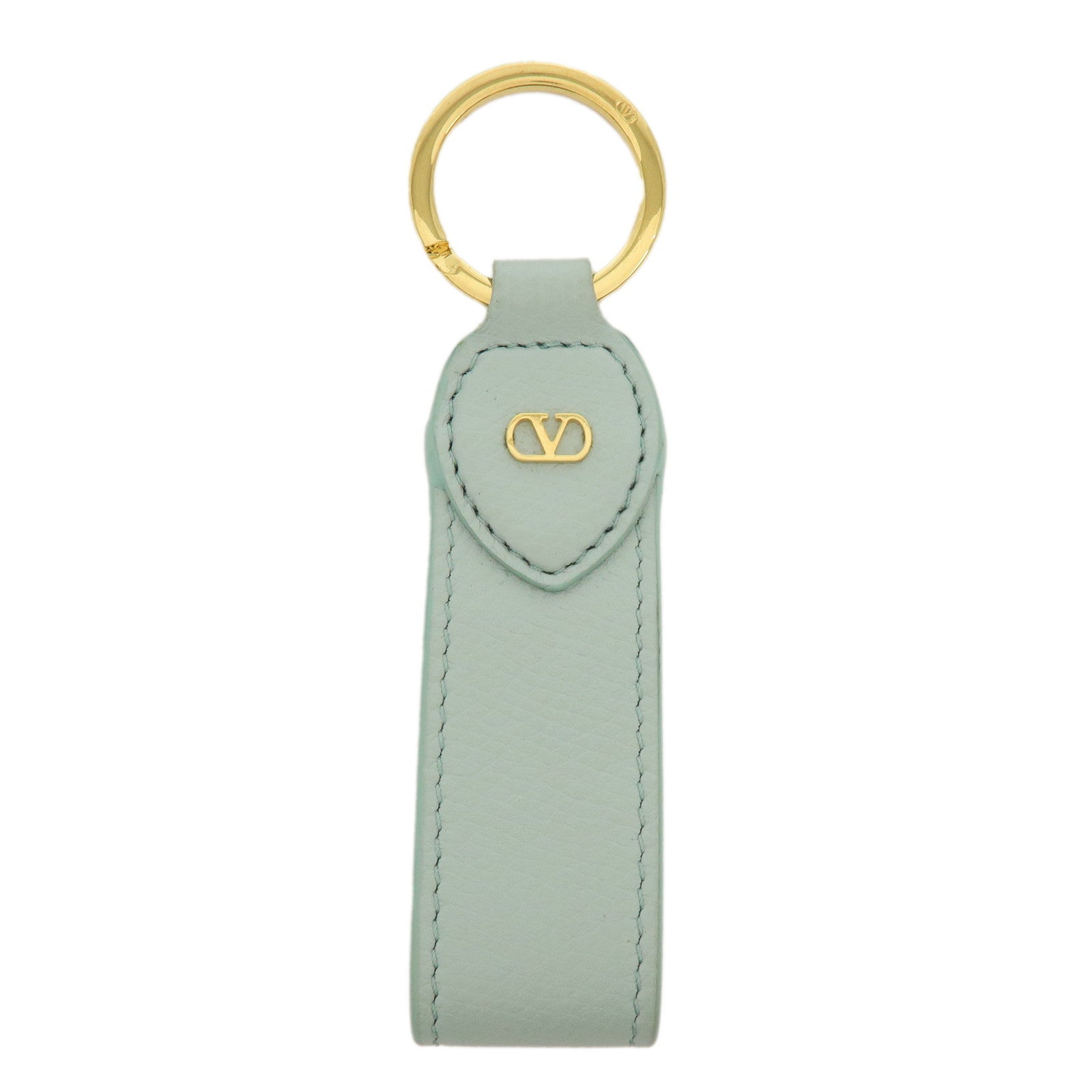 VALENTINO Leather V Logo Signature Key Ring Bag Charm Lime Green