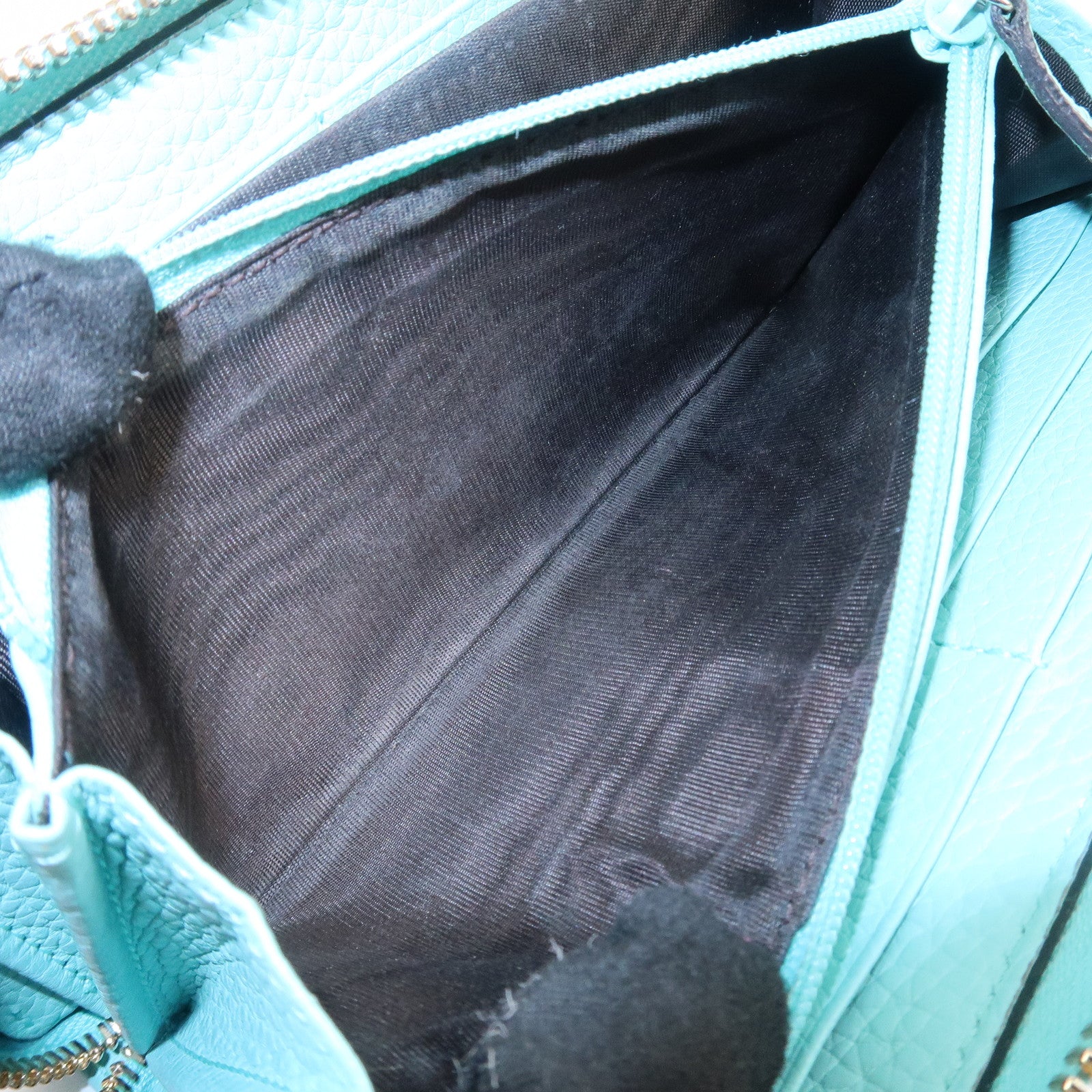 GUCCI Bamboo Leather Round Zippy Wallet Long Wallet Light Blue 307984 Used