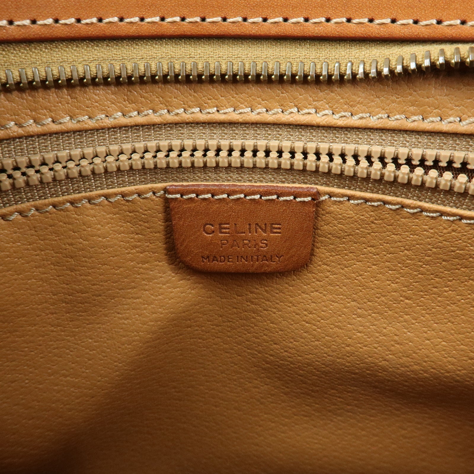CELINE Macadam PVC Leather Clutch Bag Pouch Beige Brown