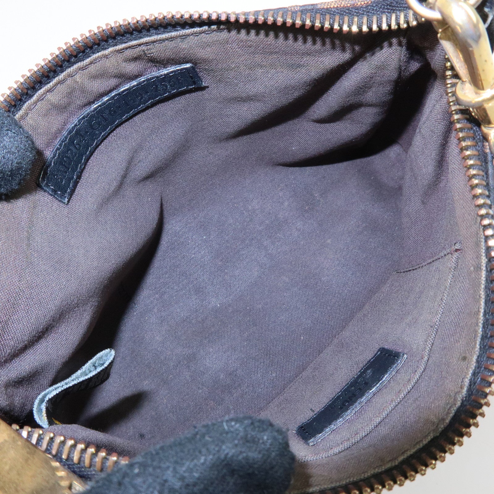 FENDI Canvas Leather Leopard Chain Hand Bag Brown Black 8M0264