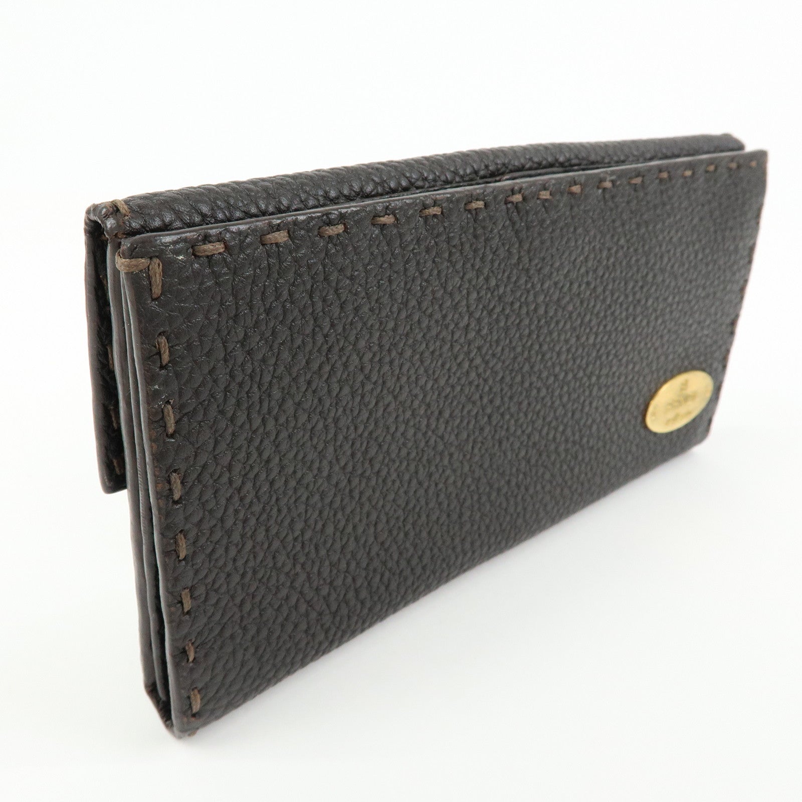 FENDI Selleria Leather Long Flap Wallet Dark Brown 8M0144